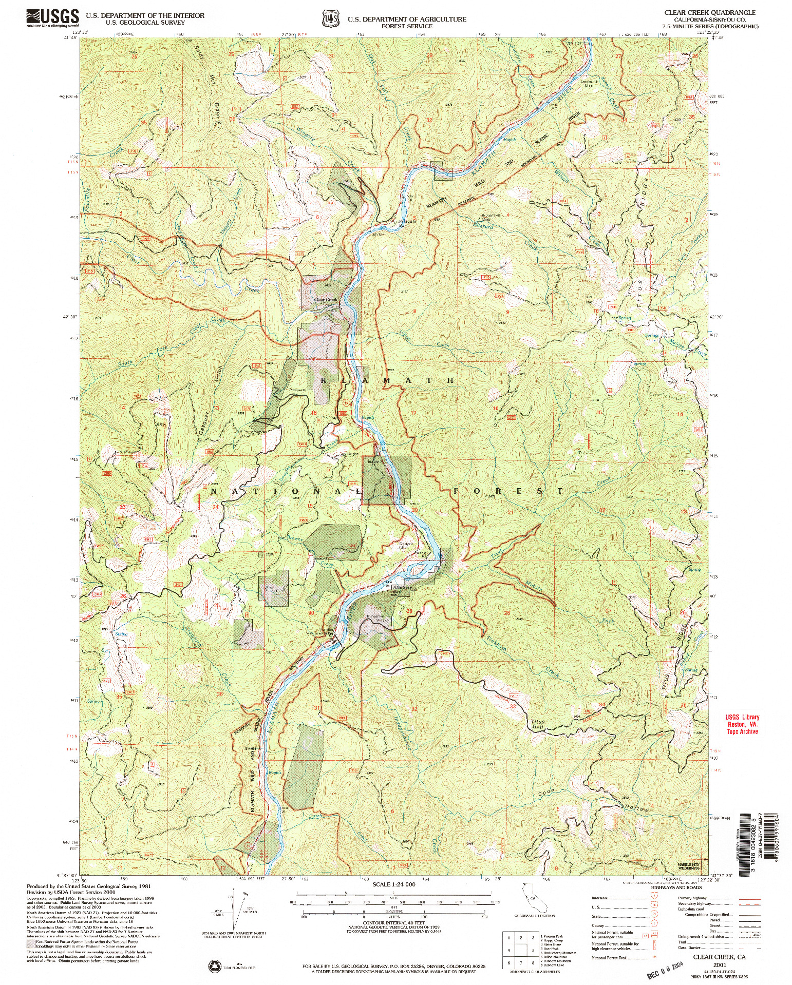 USGS 1:24000-SCALE QUADRANGLE FOR CLEAR CREEK, CA 2001