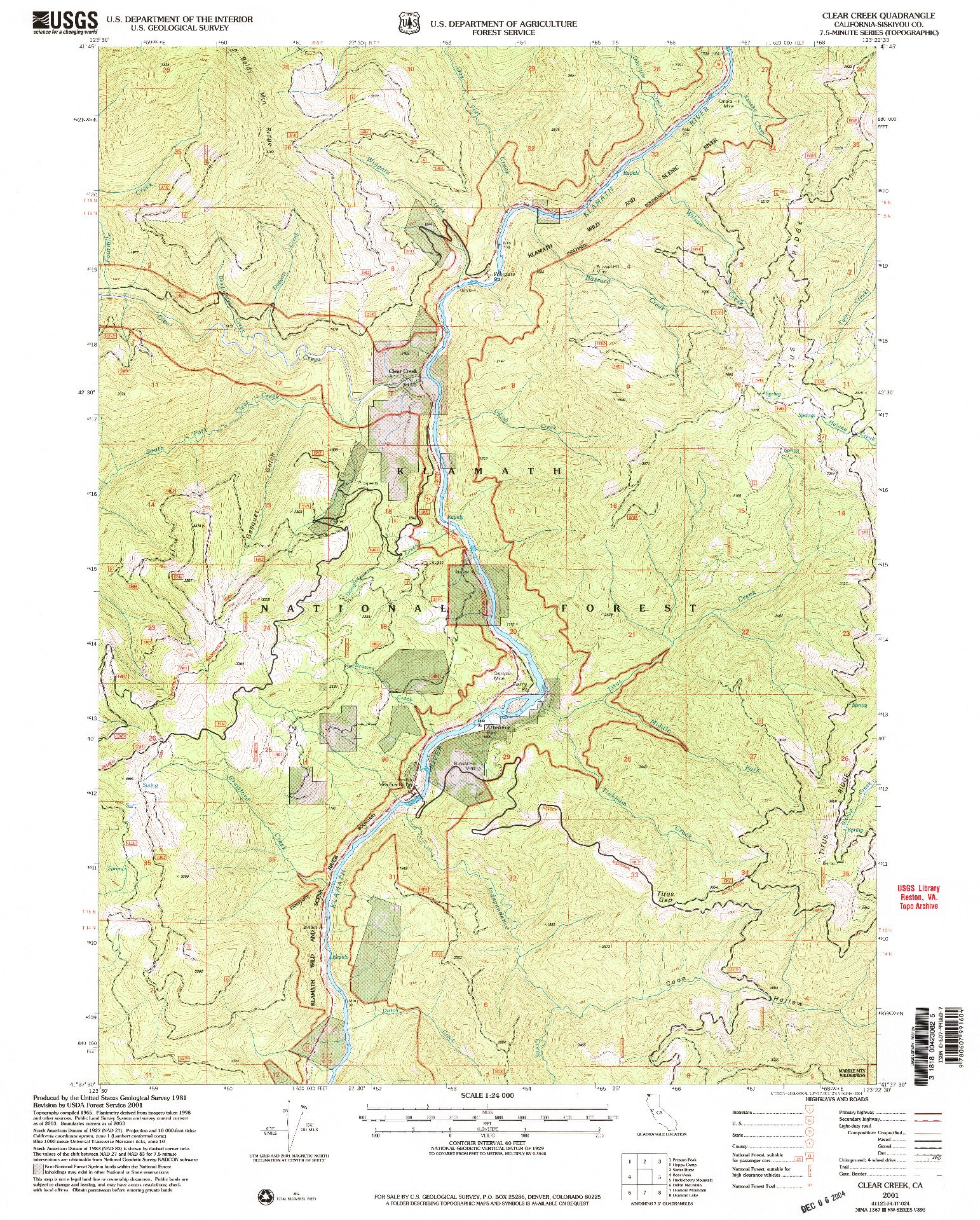 USGS 1:24000-SCALE QUADRANGLE FOR CLEAR CREEK, CA 2001