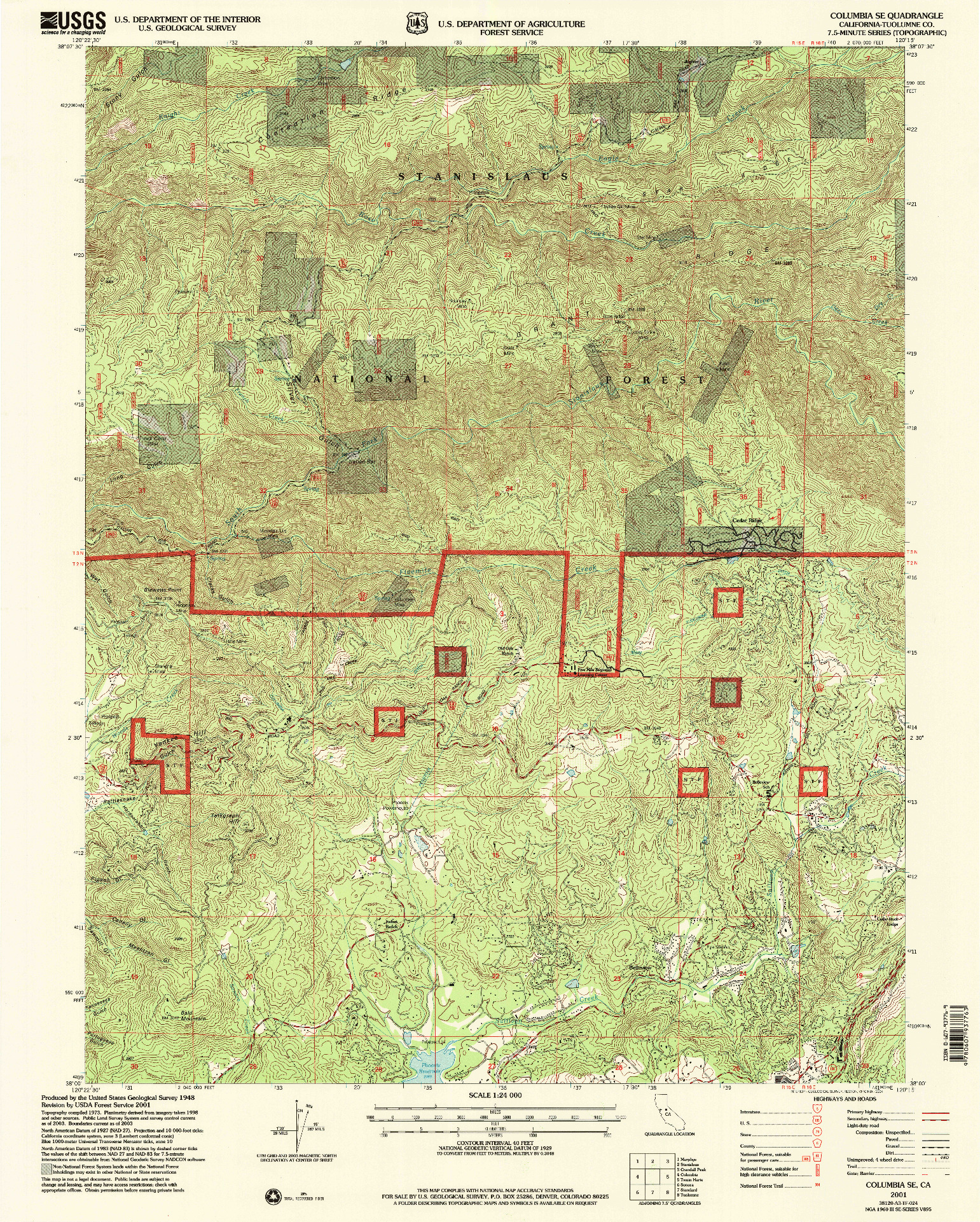 USGS 1:24000-SCALE QUADRANGLE FOR COLUMBIA SE, CA 2001