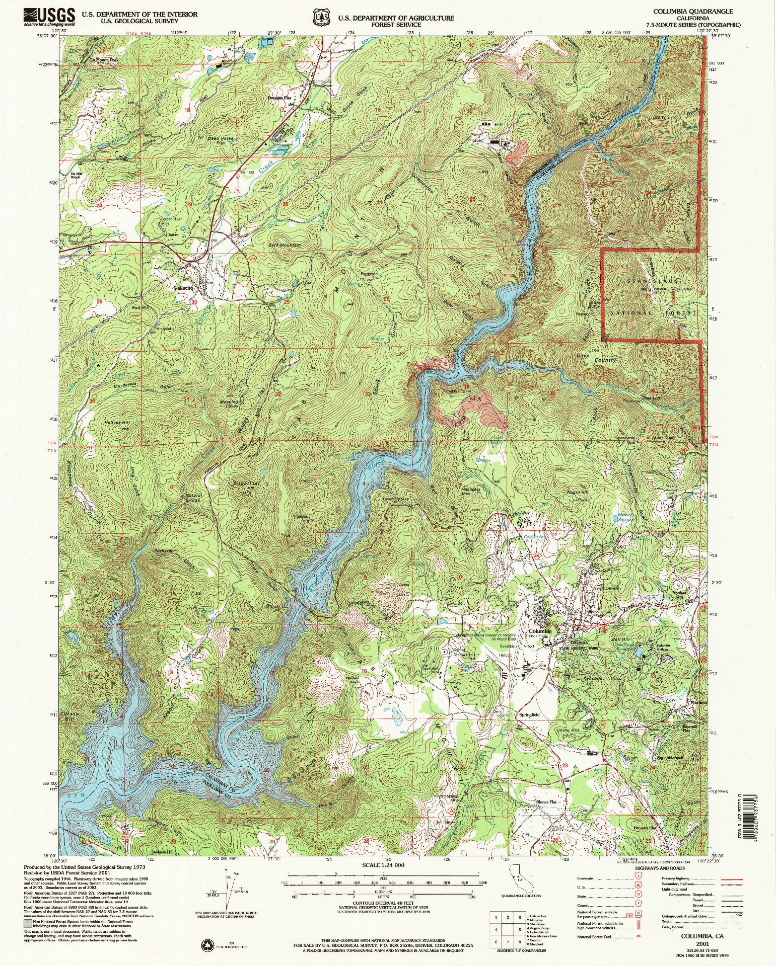 USGS 1:24000-SCALE QUADRANGLE FOR COLUMBIA, CA 2001