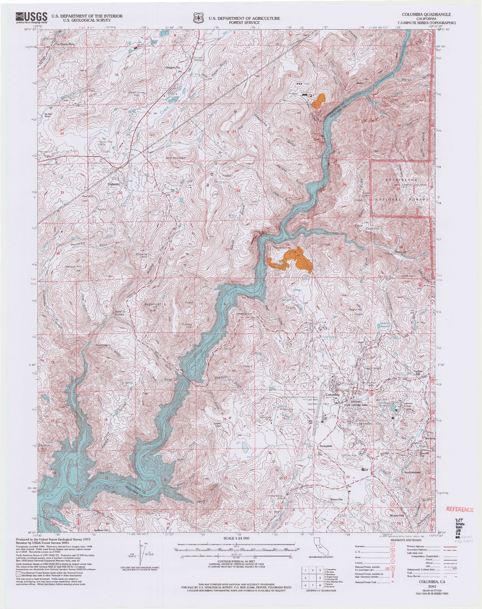 USGS 1:24000-SCALE QUADRANGLE FOR COLUMBIA, CA 2001