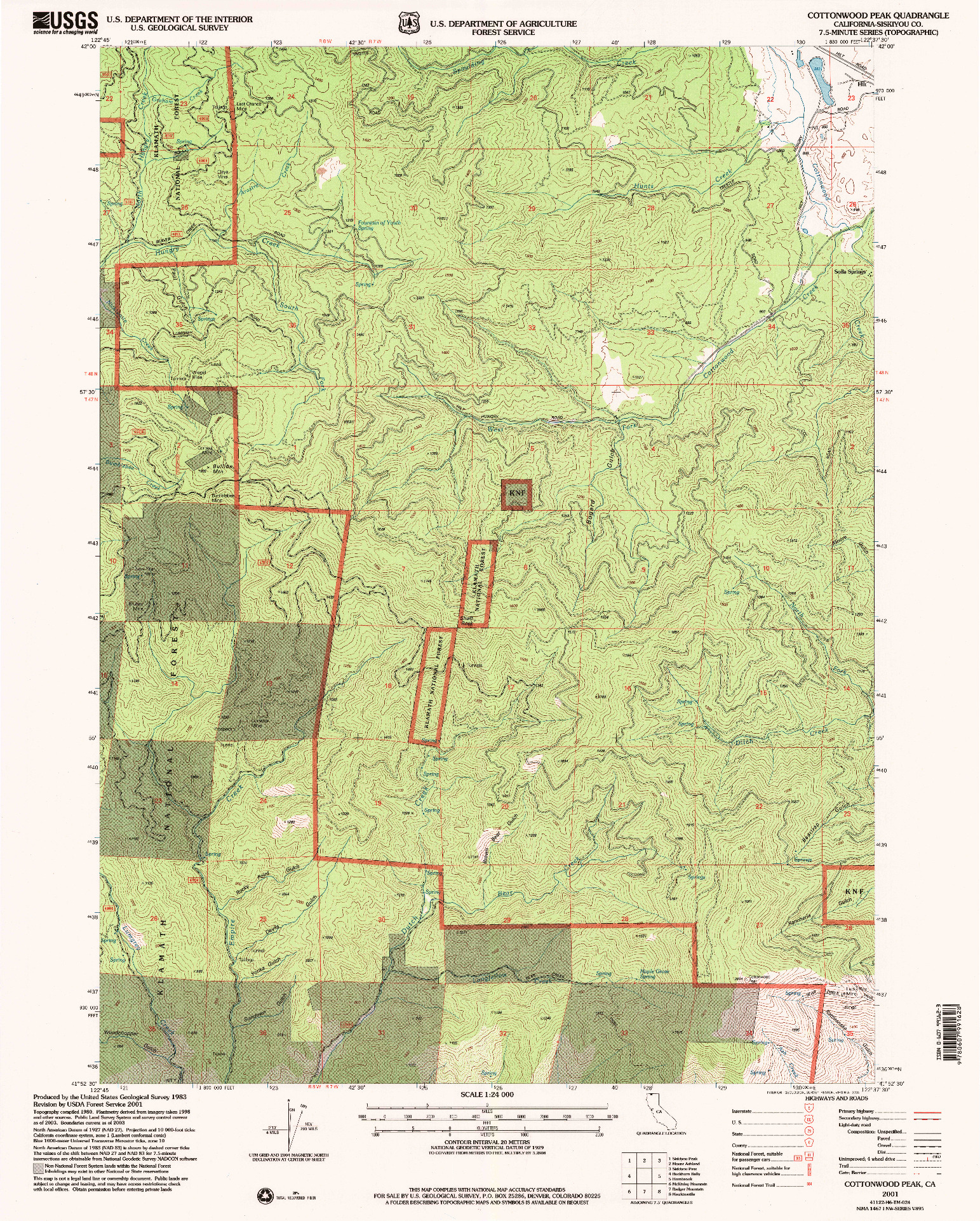USGS 1:24000-SCALE QUADRANGLE FOR COTTONWOOD PEAK, CA 2001