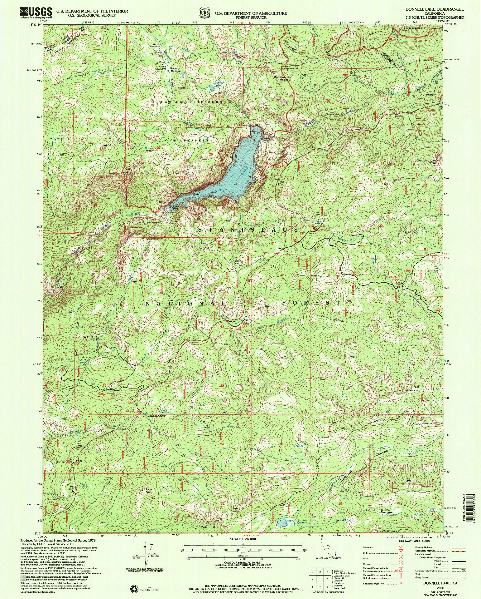USGS 1:24000-SCALE QUADRANGLE FOR DONNELL LAKE, CA 2001