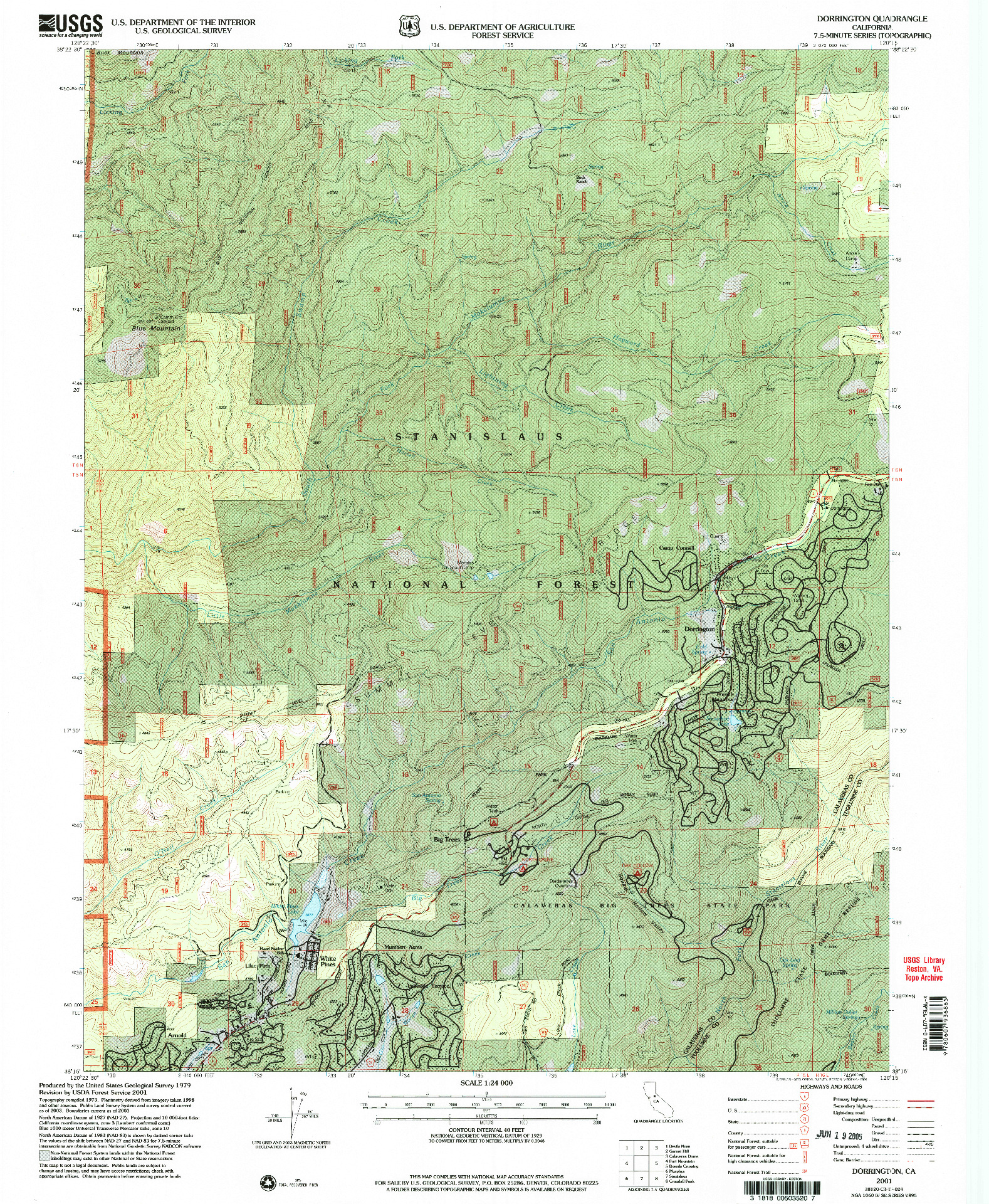 USGS 1:24000-SCALE QUADRANGLE FOR DORRINGTON, CA 2001