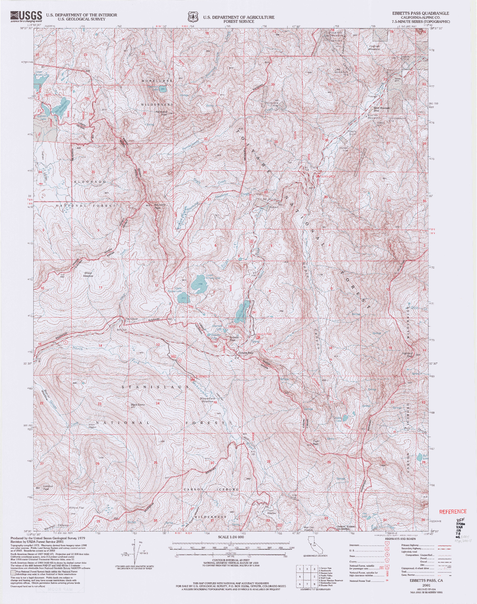 USGS 1:24000-SCALE QUADRANGLE FOR EBBETTS PASS, CA 2001