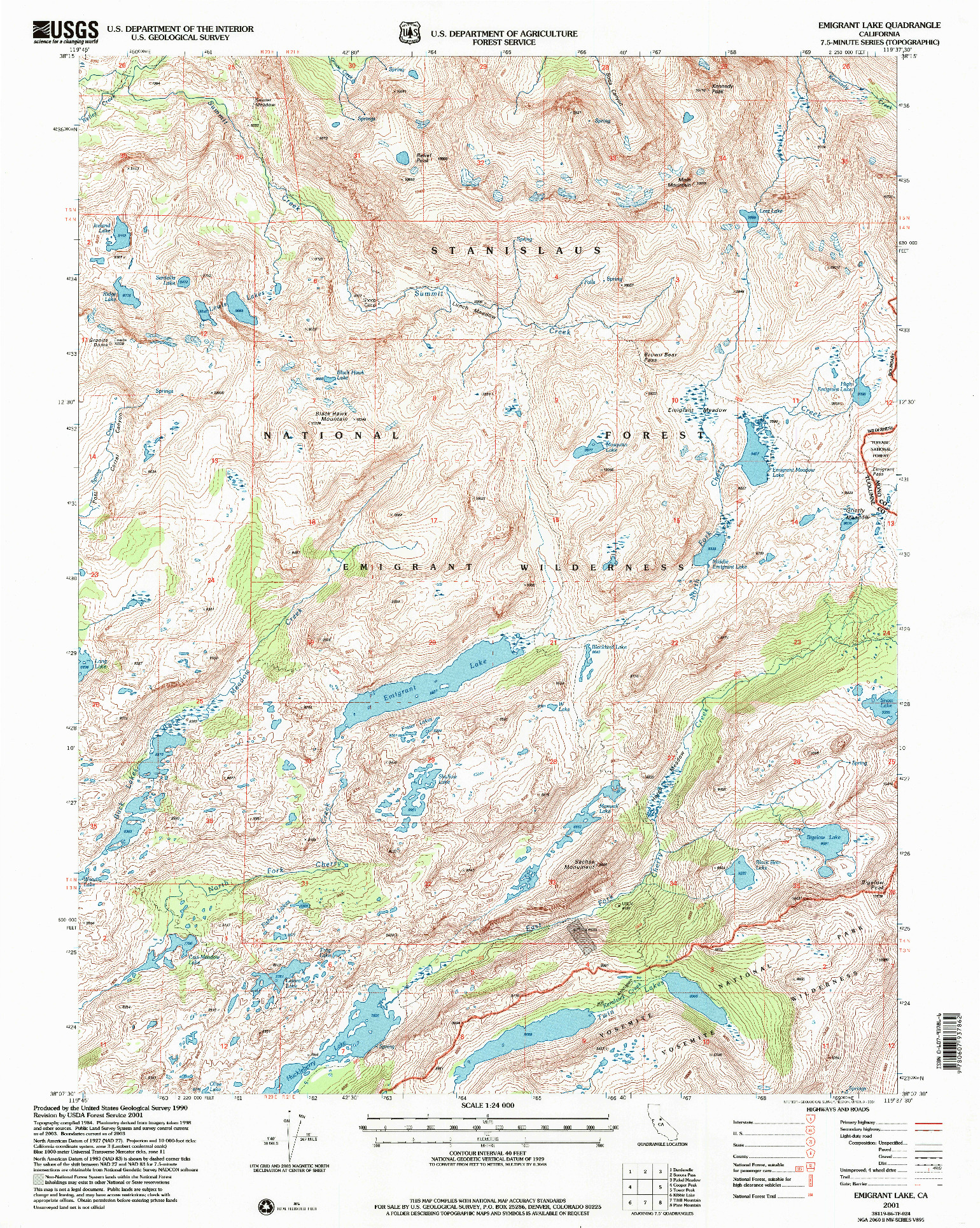 USGS 1:24000-SCALE QUADRANGLE FOR EMIGRANT LAKE, CA 2001