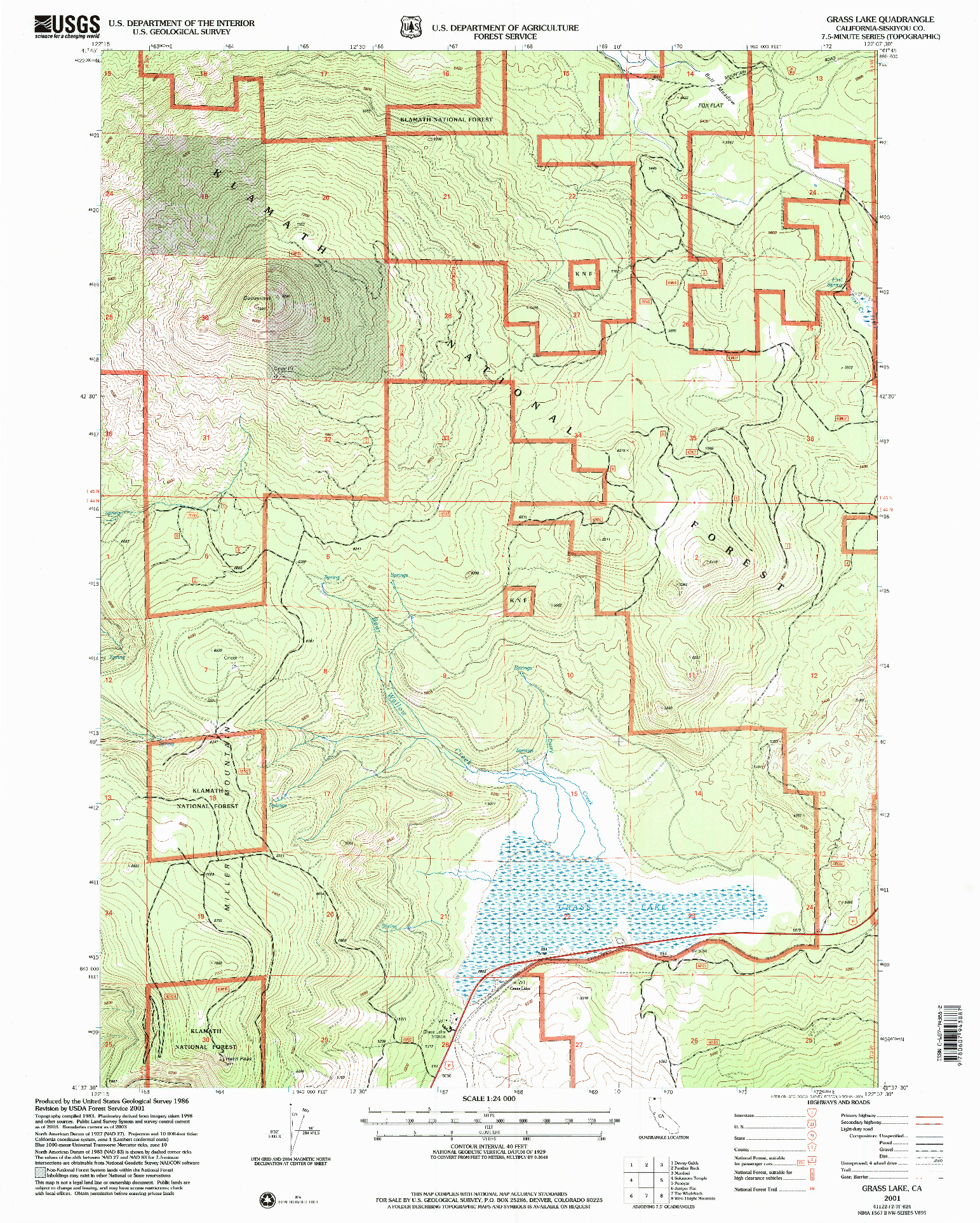 USGS 1:24000-SCALE QUADRANGLE FOR GRASS LAKE, CA 2001