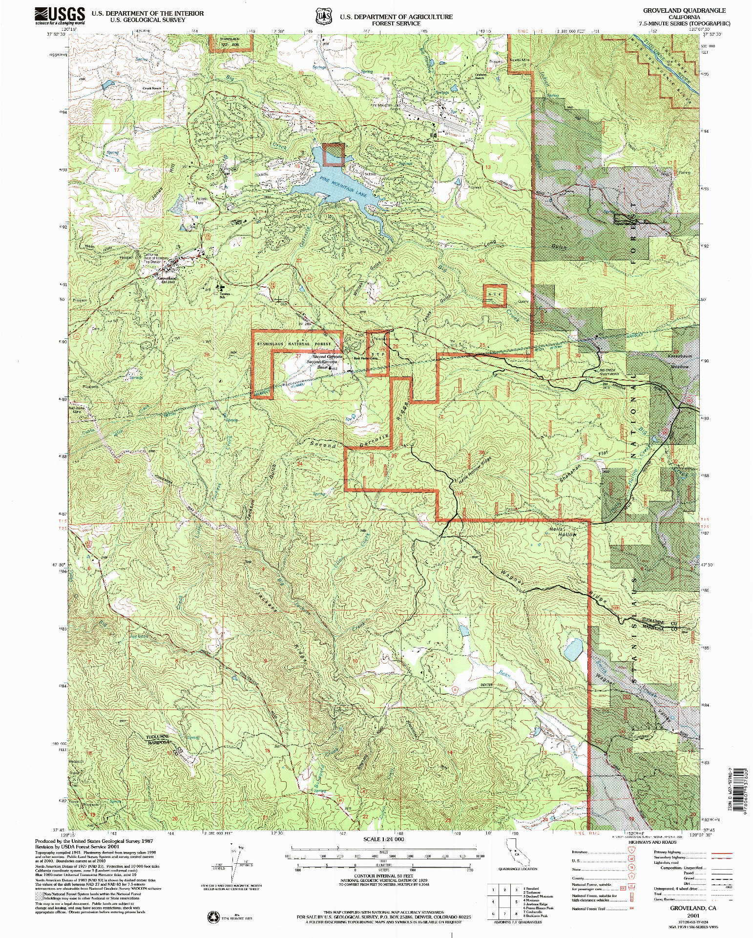 USGS 1:24000-SCALE QUADRANGLE FOR GROVELAND, CA 2001