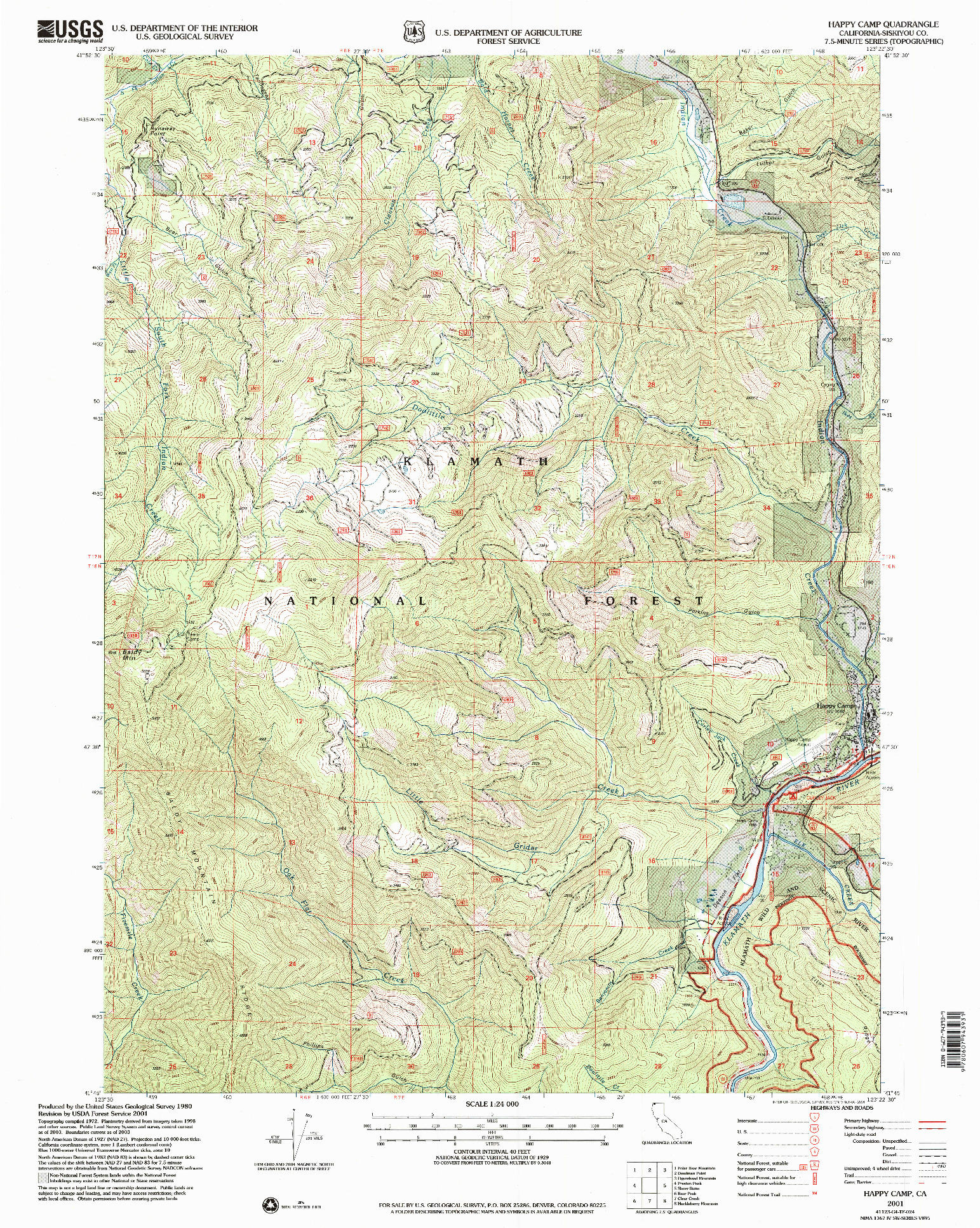 USGS 1:24000-SCALE QUADRANGLE FOR HAPPY CAMP, CA 2001