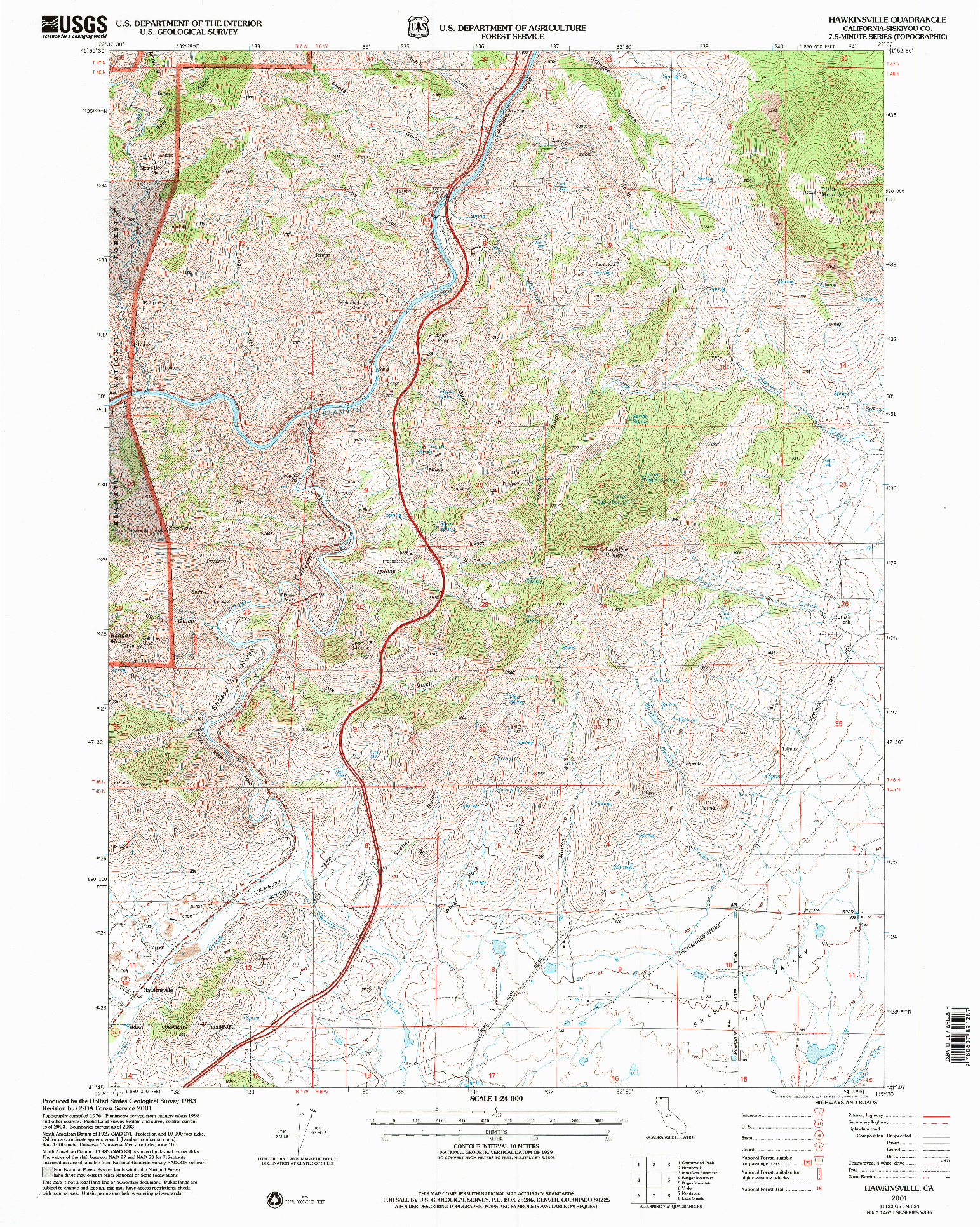 USGS 1:24000-SCALE QUADRANGLE FOR HAWKINSVILLE, CA 2001