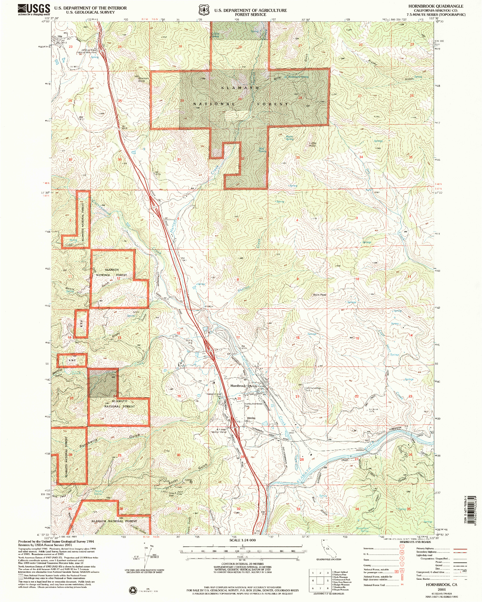 USGS 1:24000-SCALE QUADRANGLE FOR HORNBROOK, CA 2001