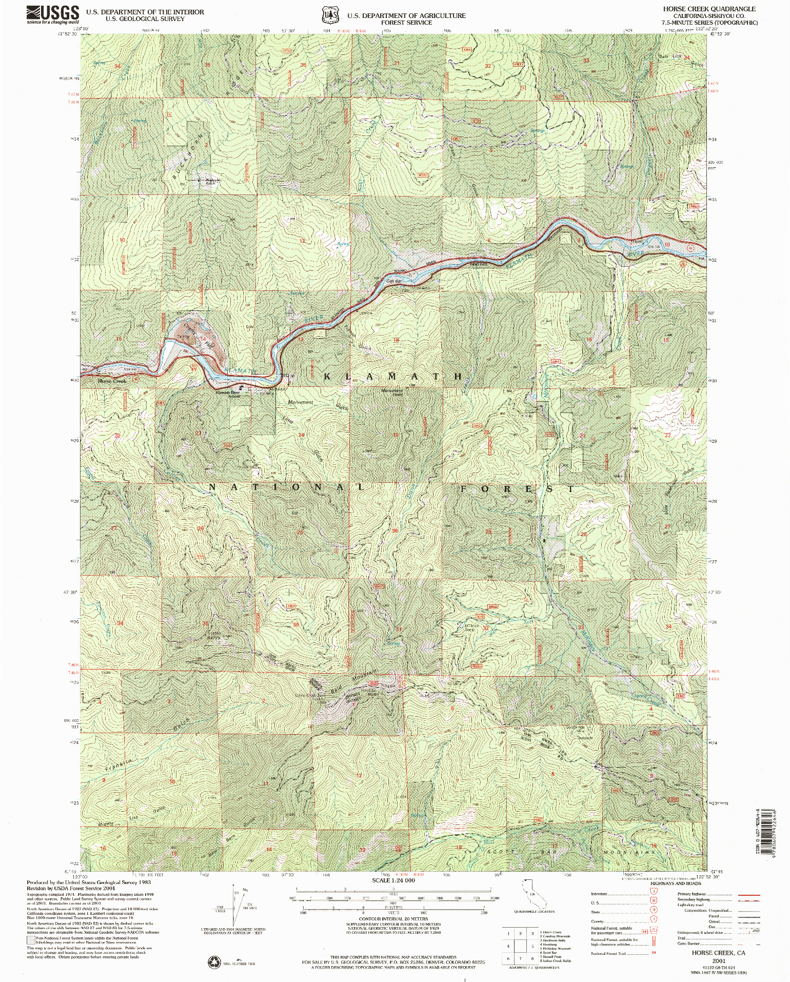 USGS 1:24000-SCALE QUADRANGLE FOR HORSE CREEK, CA 2001