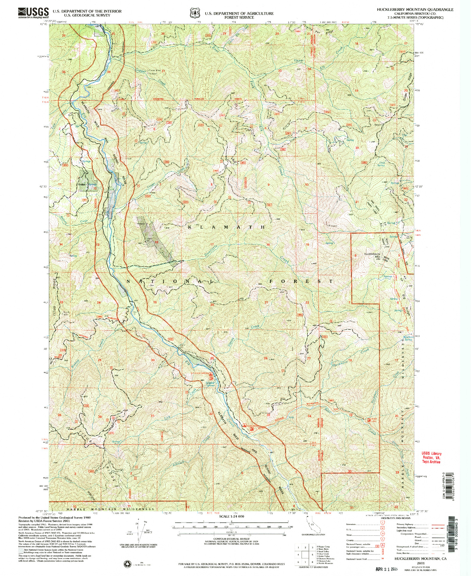 USGS 1:24000-SCALE QUADRANGLE FOR HUCKLEBERRY MOUNTAIN, CA 2001
