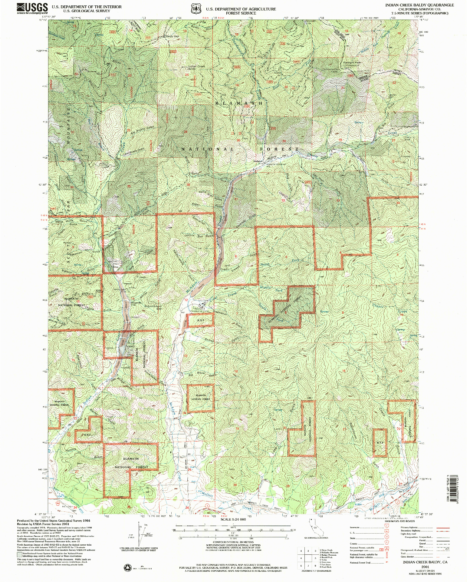 USGS 1:24000-SCALE QUADRANGLE FOR INDIAN CREEK BALDY, CA 2001