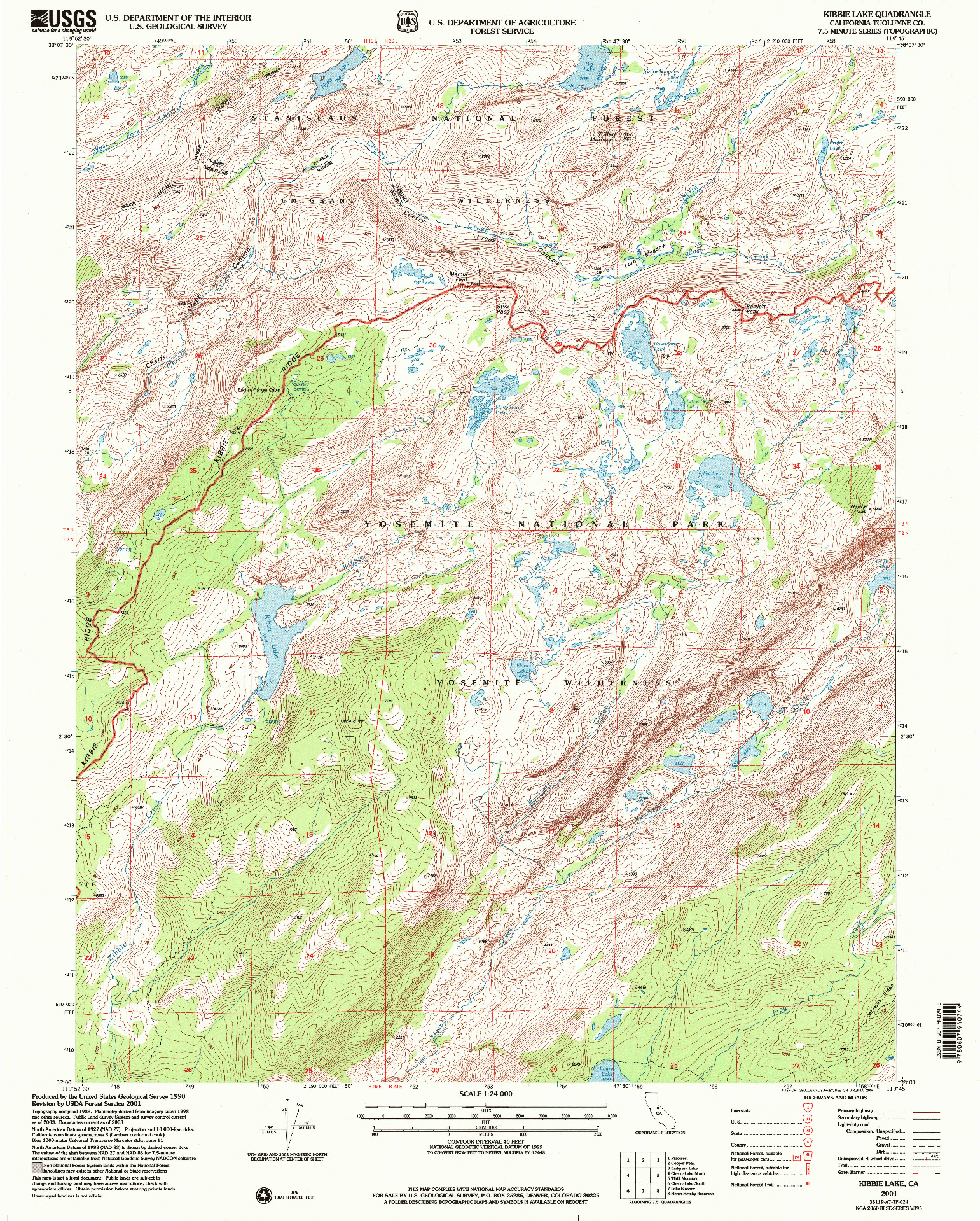 USGS 1:24000-SCALE QUADRANGLE FOR KIBBIE LAKE, CA 2001