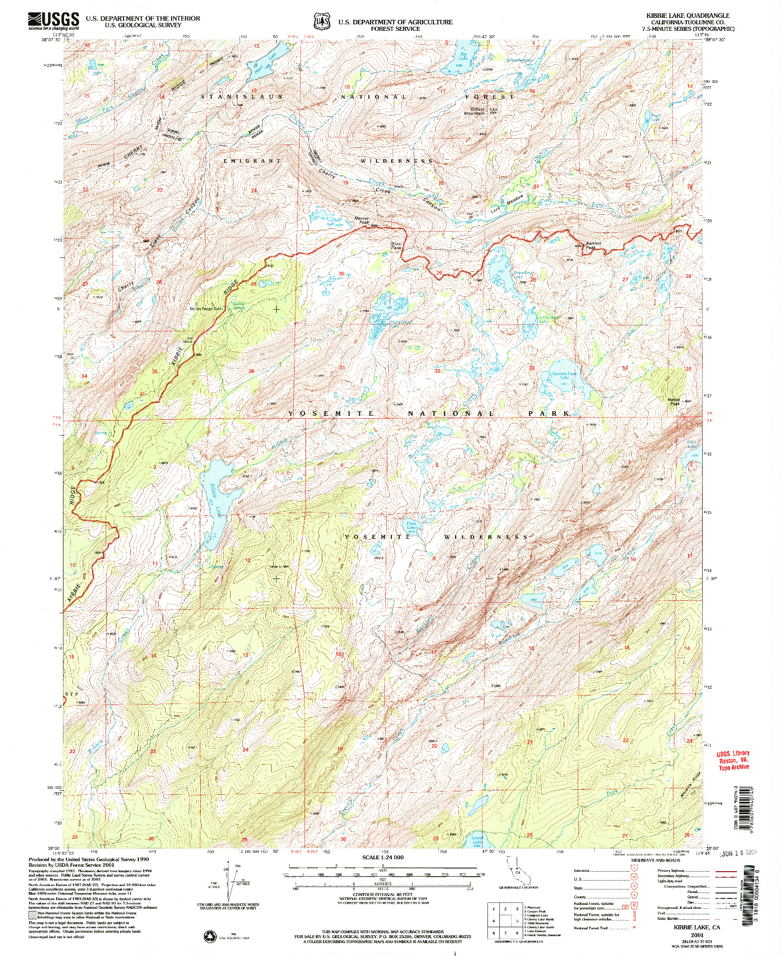 USGS 1:24000-SCALE QUADRANGLE FOR KIBBIE LAKE, CA 2001