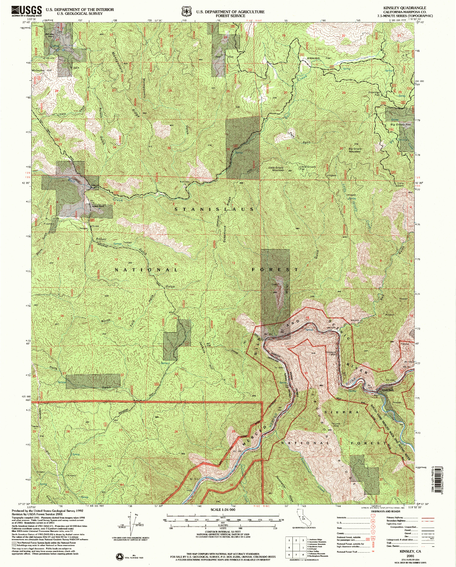 USGS 1:24000-SCALE QUADRANGLE FOR KINSLEY, CA 2001