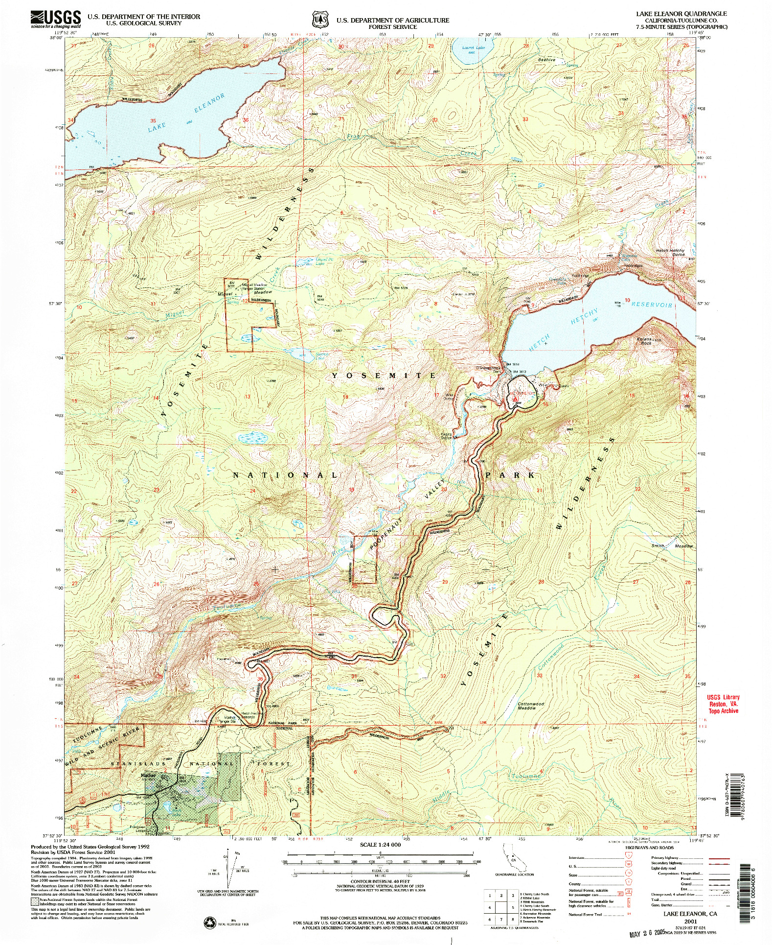 USGS 1:24000-SCALE QUADRANGLE FOR LAKE ELEANOR, CA 2001