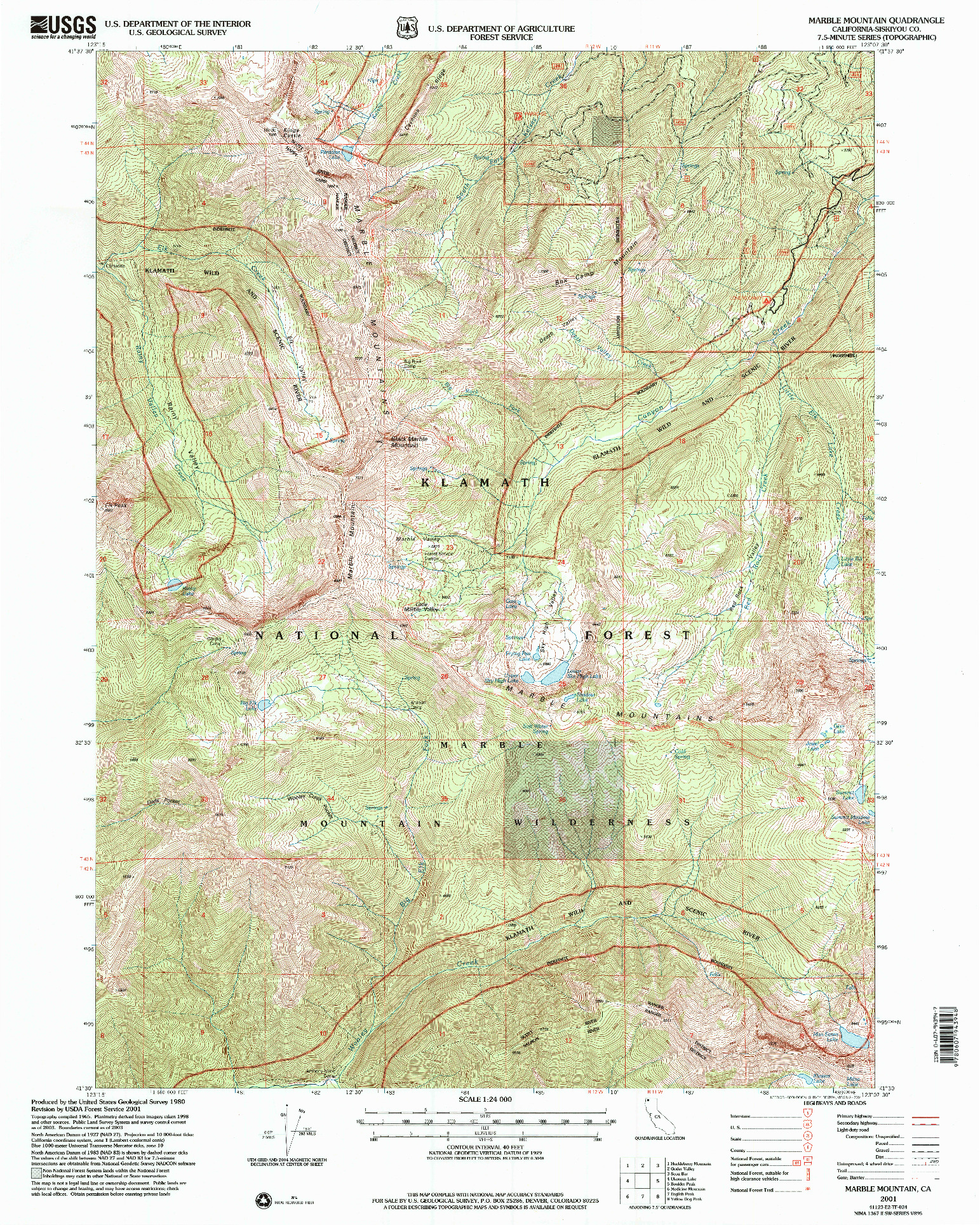 USGS 1:24000-SCALE QUADRANGLE FOR MARBLE MOUNTAIN, CA 2001