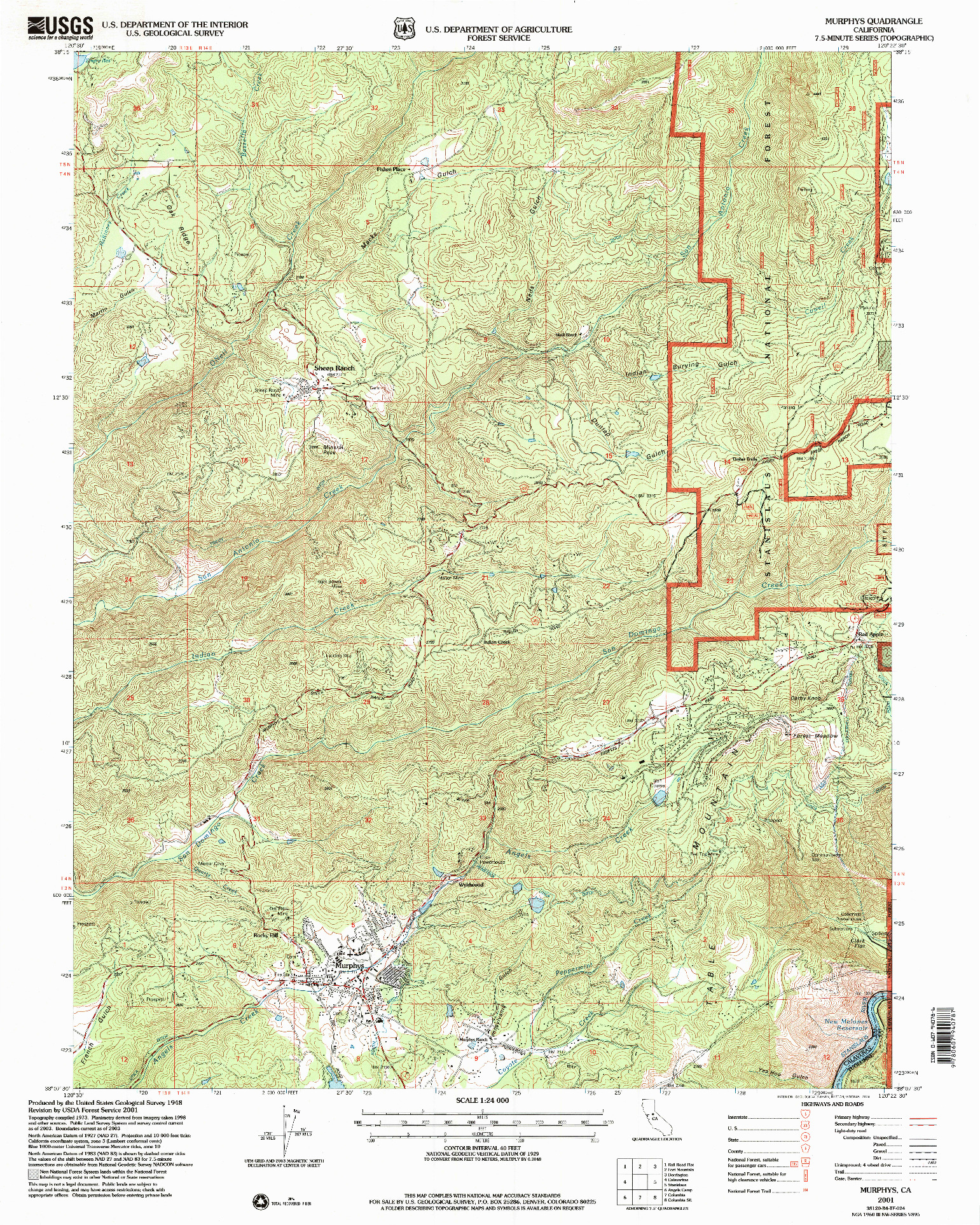 USGS 1:24000-SCALE QUADRANGLE FOR MURPHYS, CA 2001