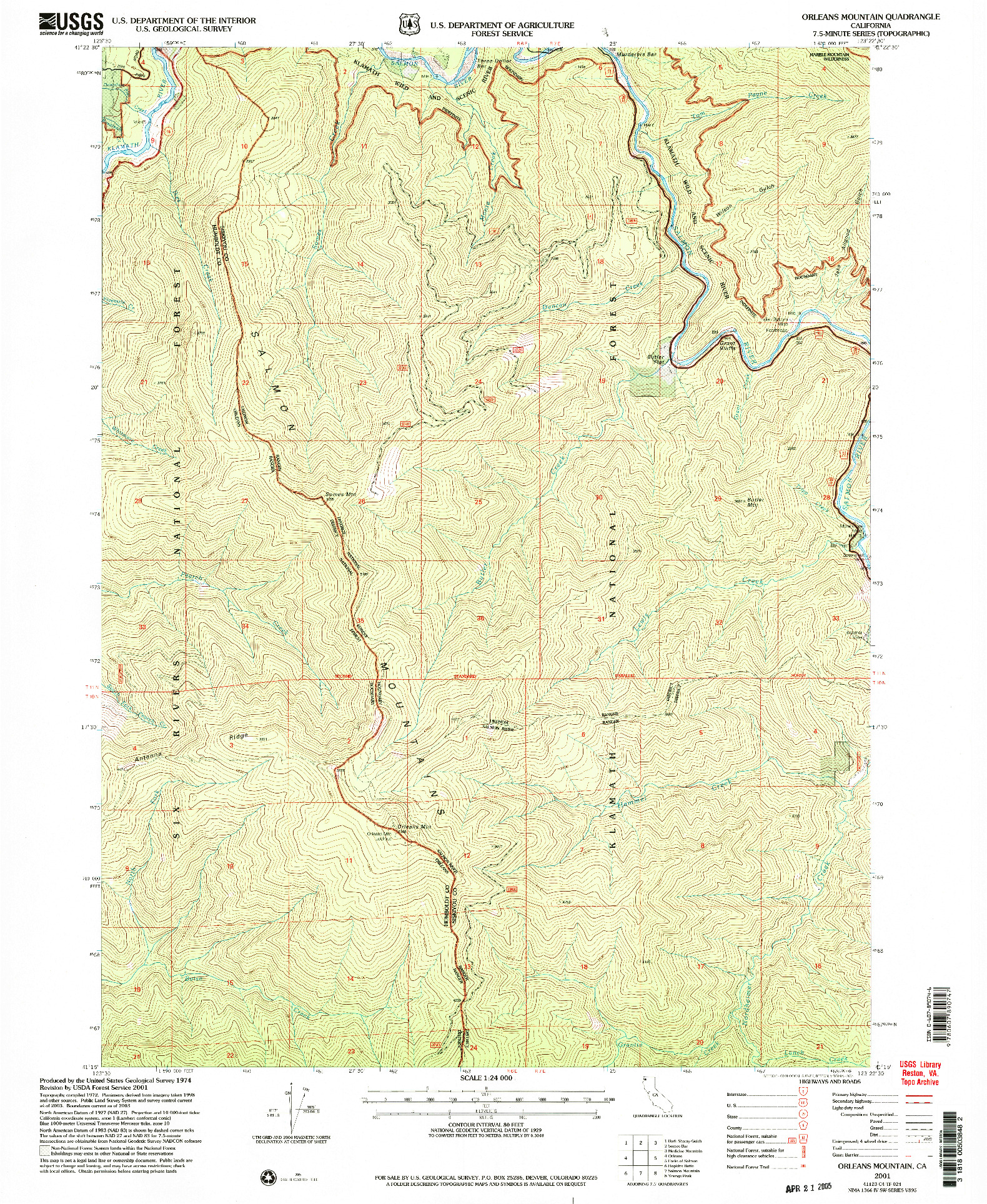 USGS 1:24000-SCALE QUADRANGLE FOR ORLEANS MOUNTAIN, CA 2001