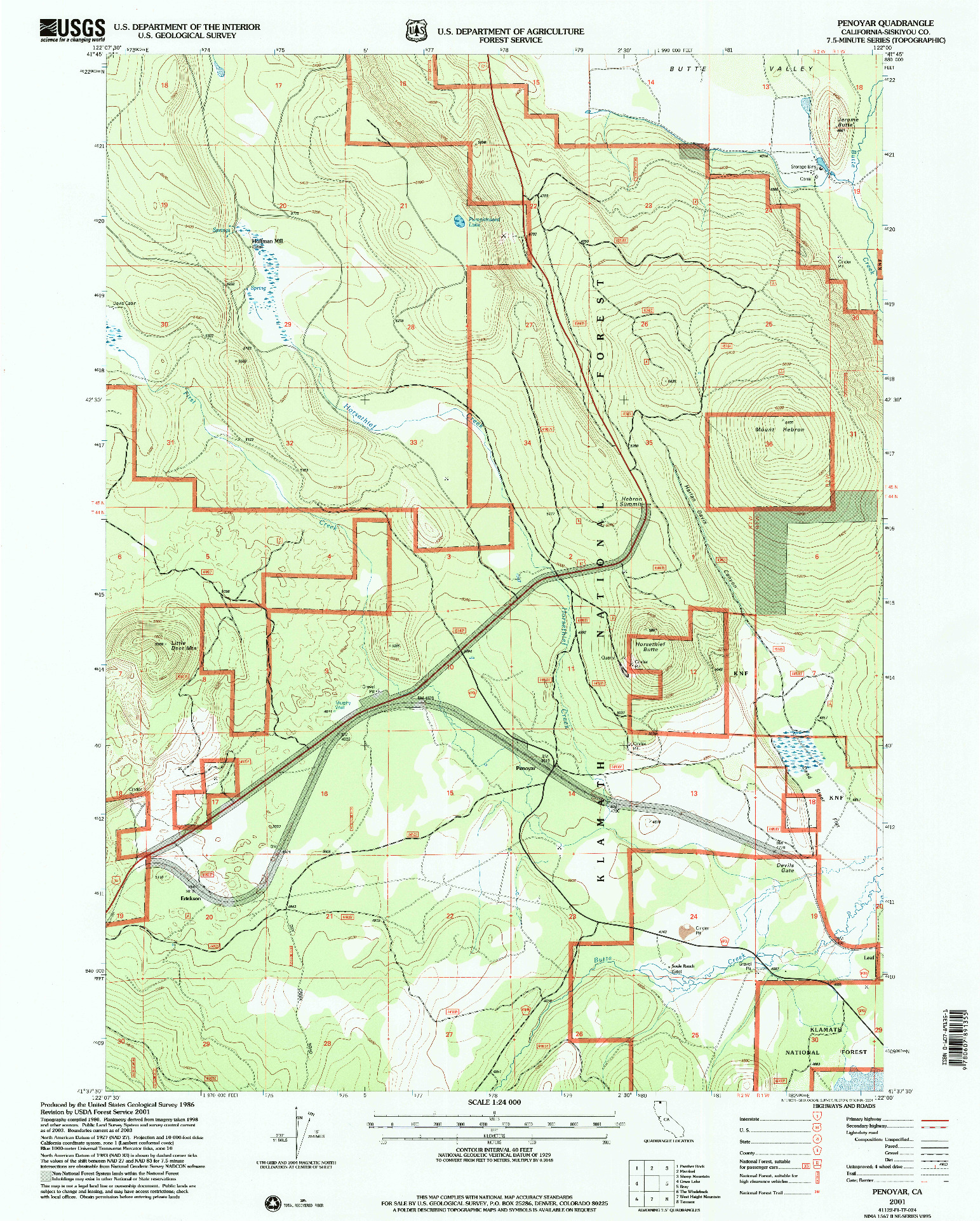 USGS 1:24000-SCALE QUADRANGLE FOR PENOYAR, CA 2001