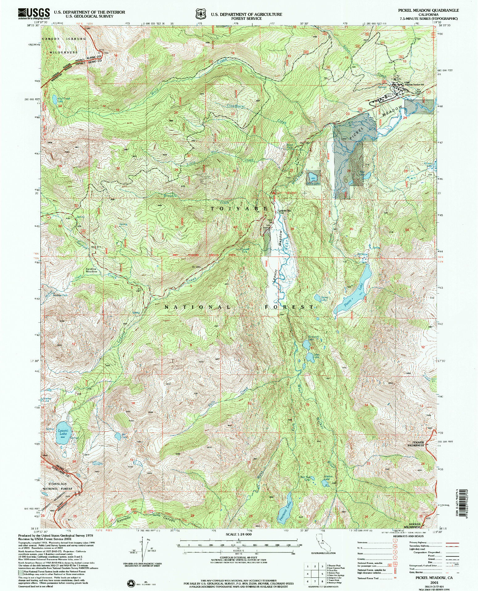 USGS 1:24000-SCALE QUADRANGLE FOR PICKEL MEADOW, CA 2001