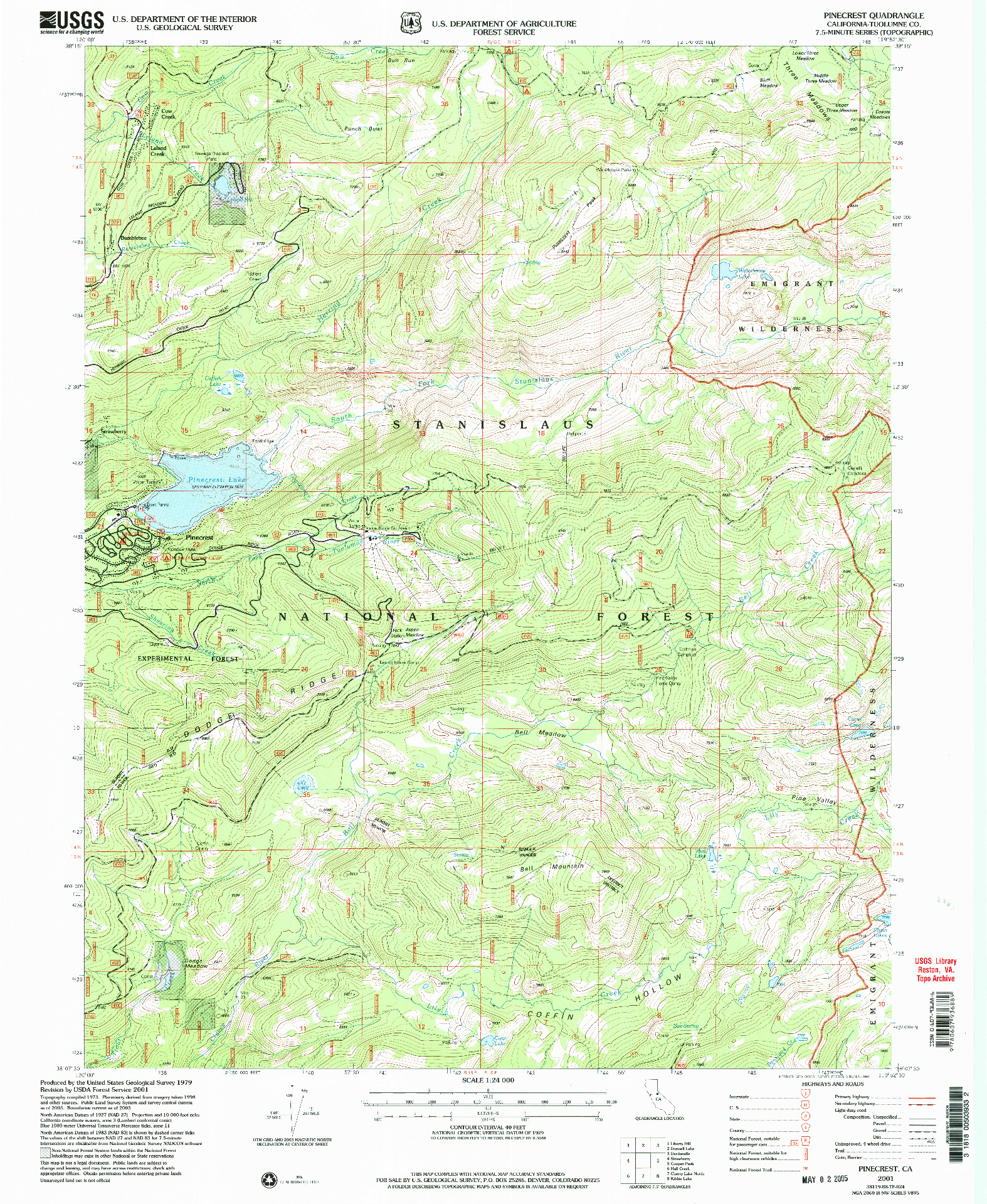 USGS 1:24000-SCALE QUADRANGLE FOR PINECREST, CA 2001