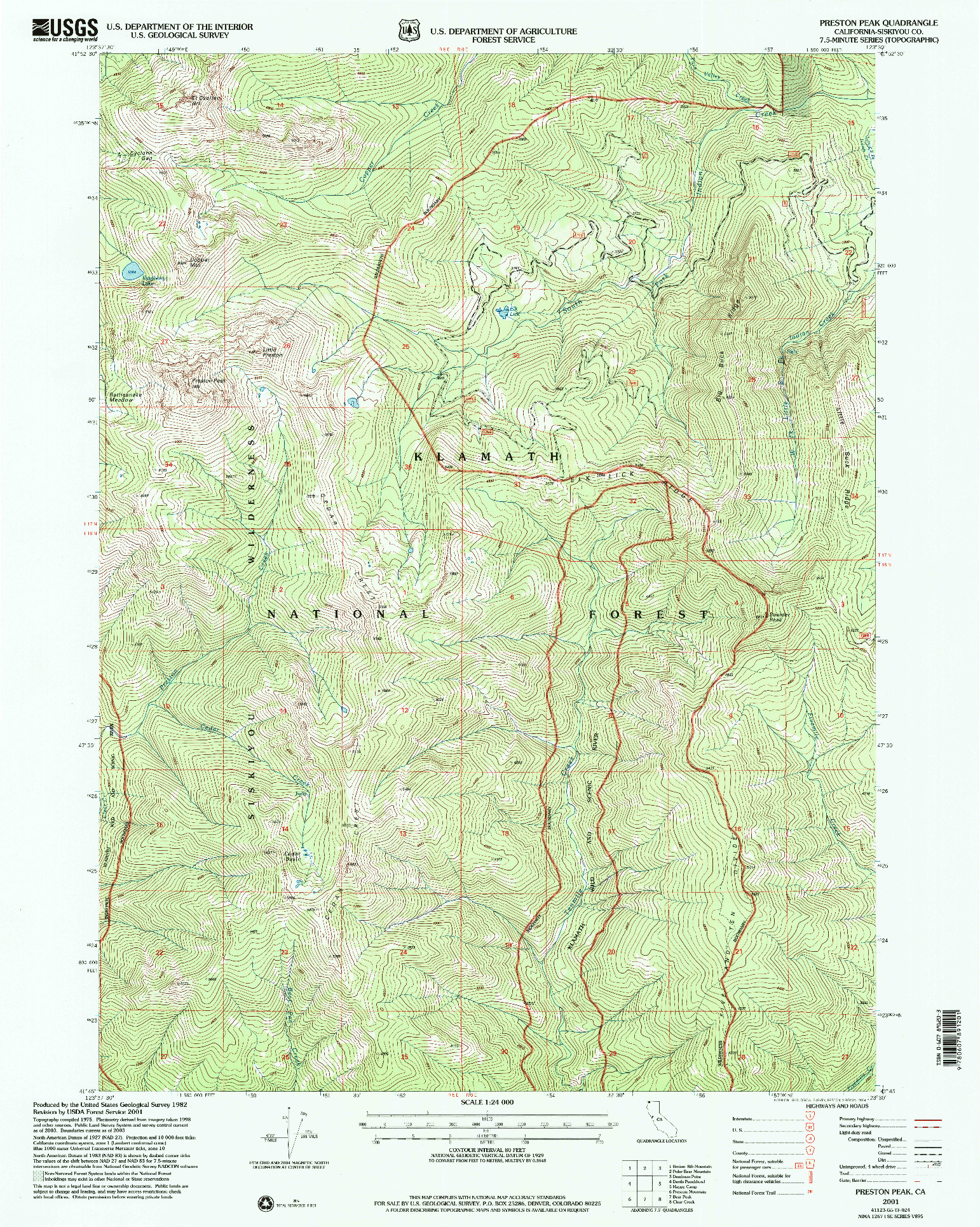 USGS 1:24000-SCALE QUADRANGLE FOR PRESTON PEAK, CA 2001