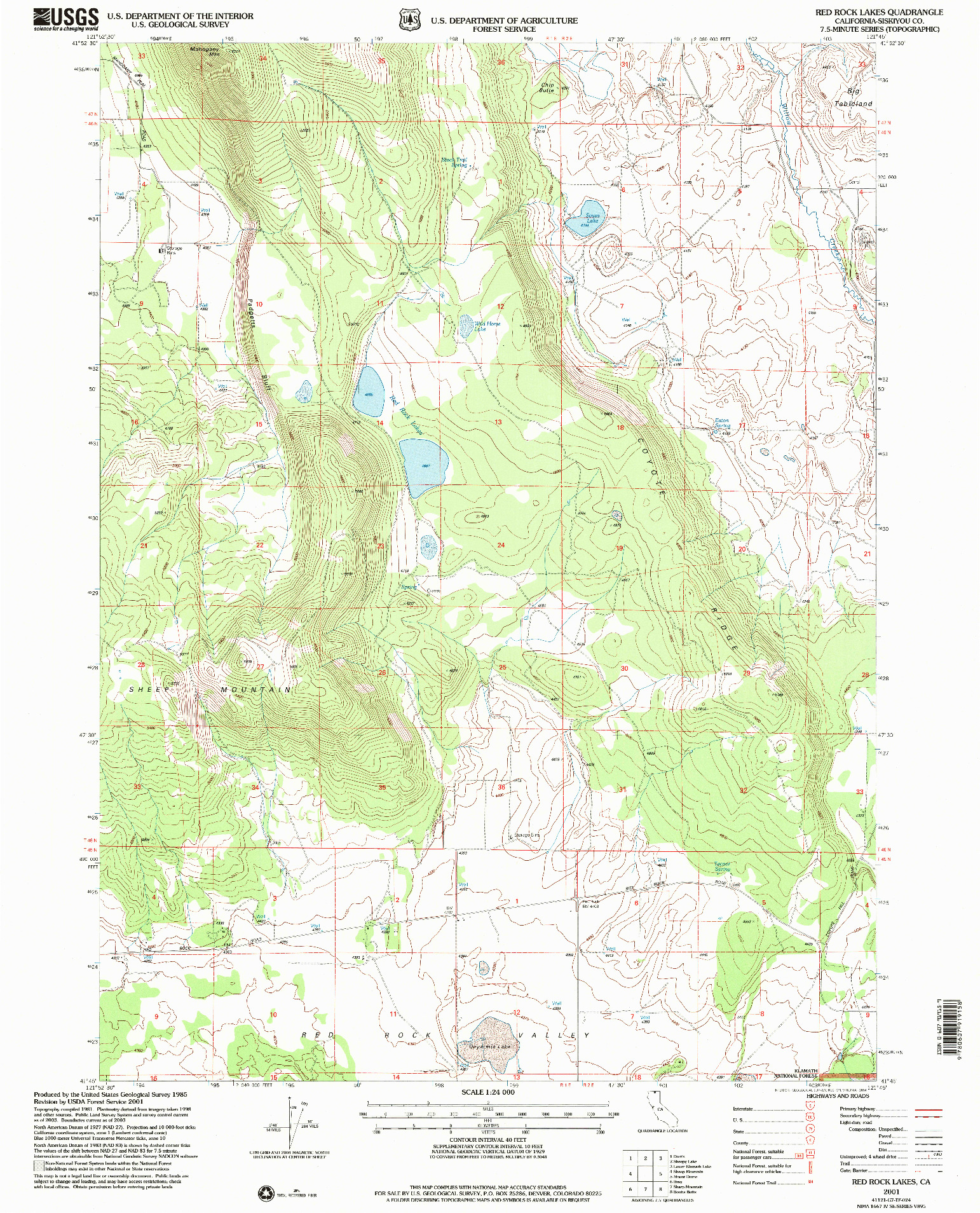 USGS 1:24000-SCALE QUADRANGLE FOR RED ROCK LAKES, CA 2001
