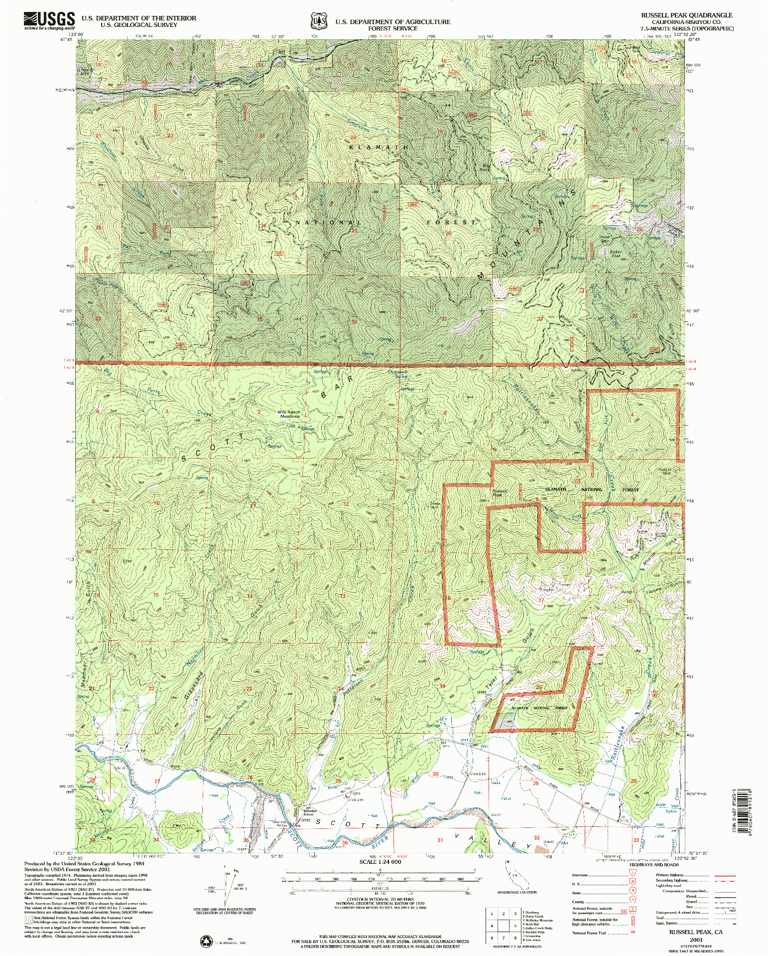 USGS 1:24000-SCALE QUADRANGLE FOR RUSSELL PEAK, CA 2001