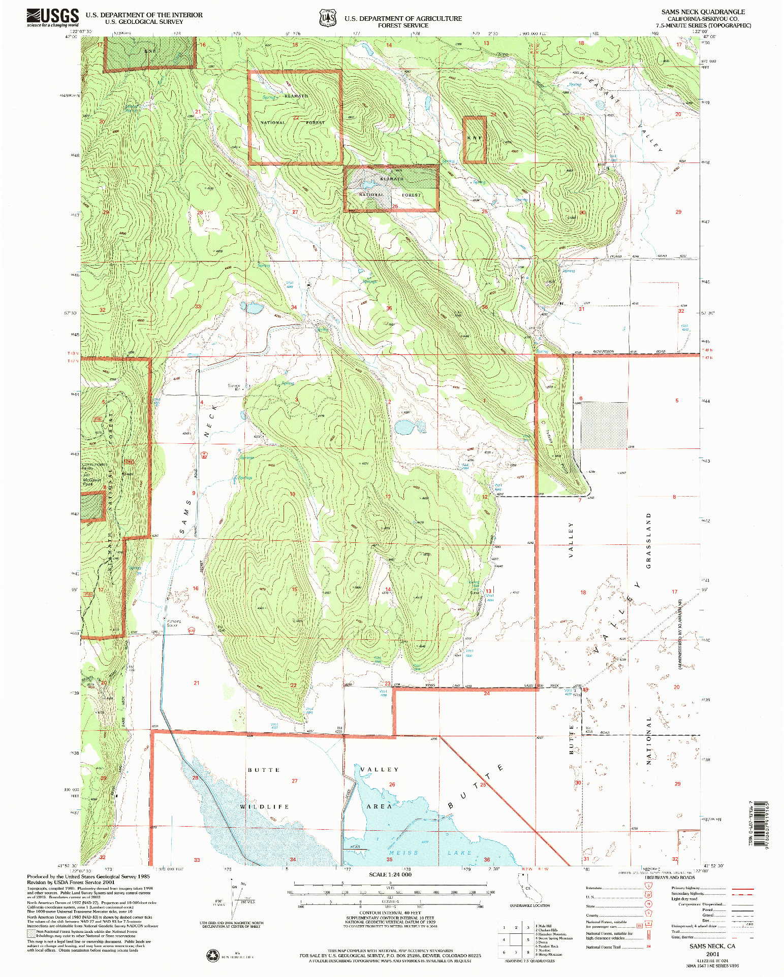 USGS 1:24000-SCALE QUADRANGLE FOR SAMS NECK, CA 2001