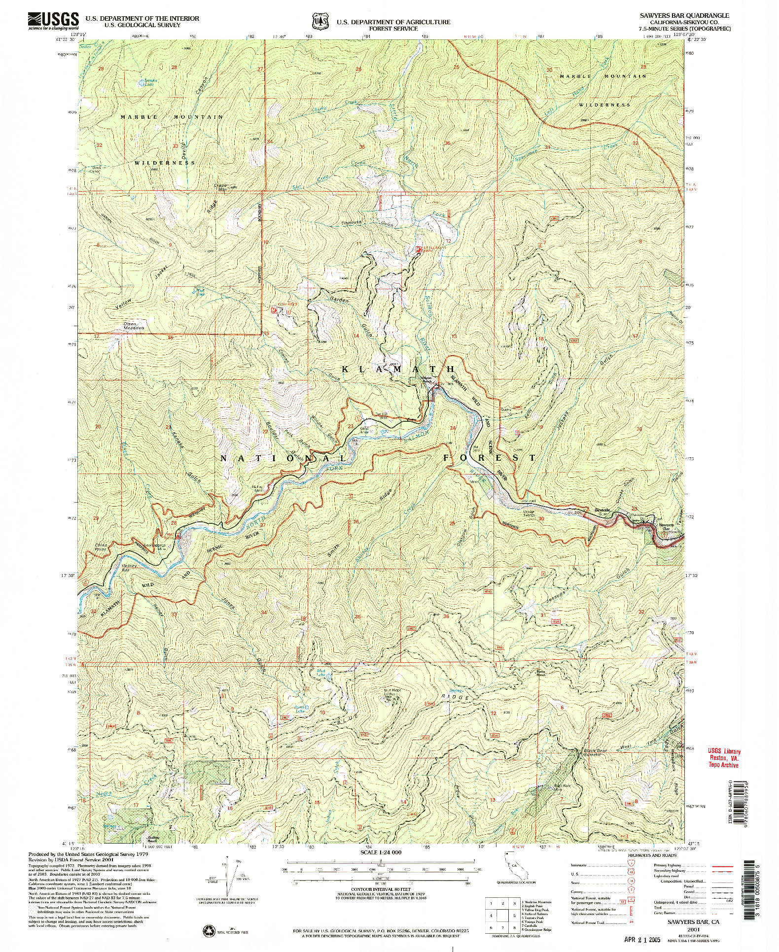 USGS 1:24000-SCALE QUADRANGLE FOR SAWYERS BAR, CA 2001