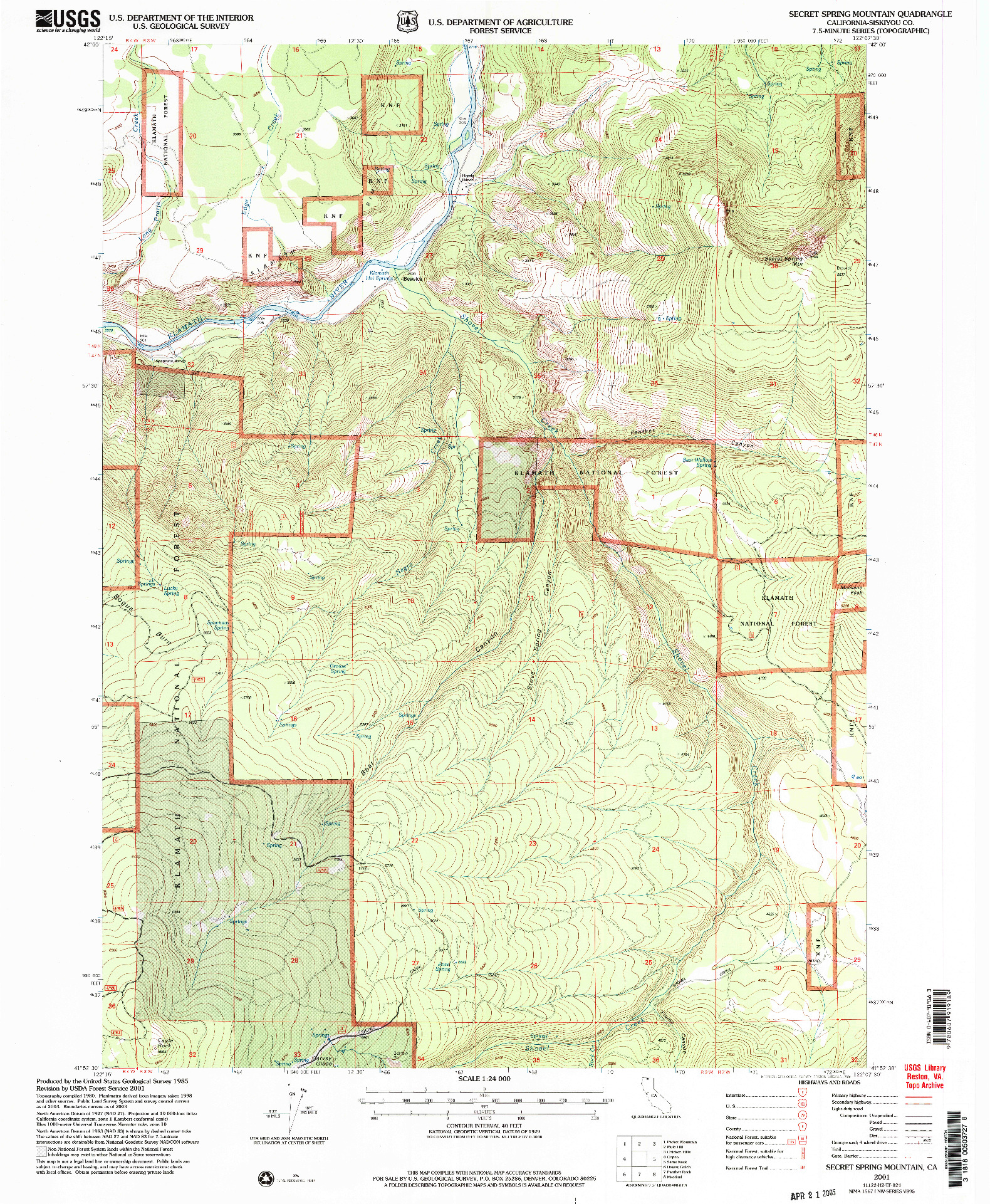 USGS 1:24000-SCALE QUADRANGLE FOR SECRET SPRING MOUNTAIN, CA 2001