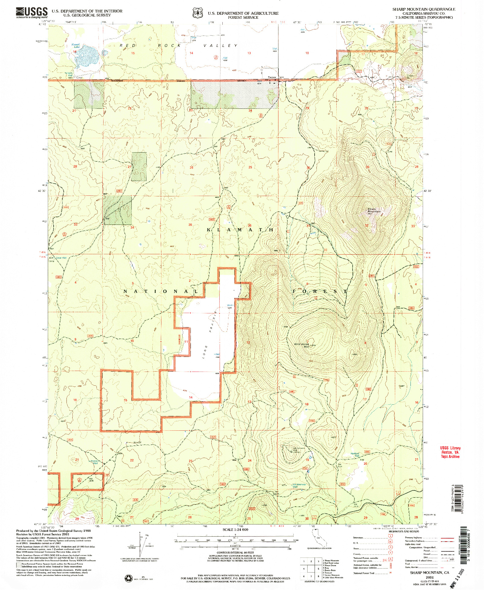 USGS 1:24000-SCALE QUADRANGLE FOR SHARP MOUNTAIN, CA 2001