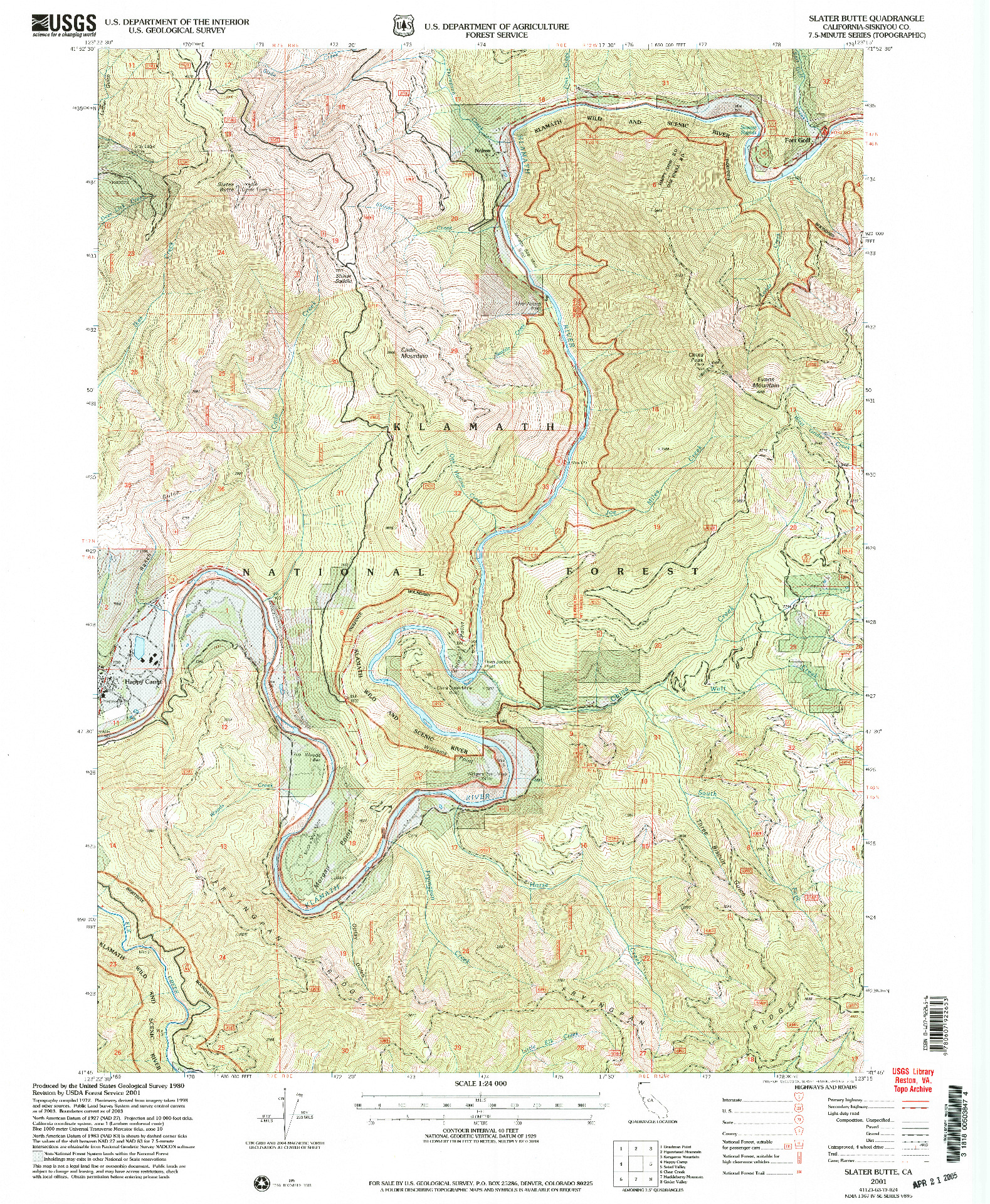 USGS 1:24000-SCALE QUADRANGLE FOR SLATER BUTTE, CA 2001