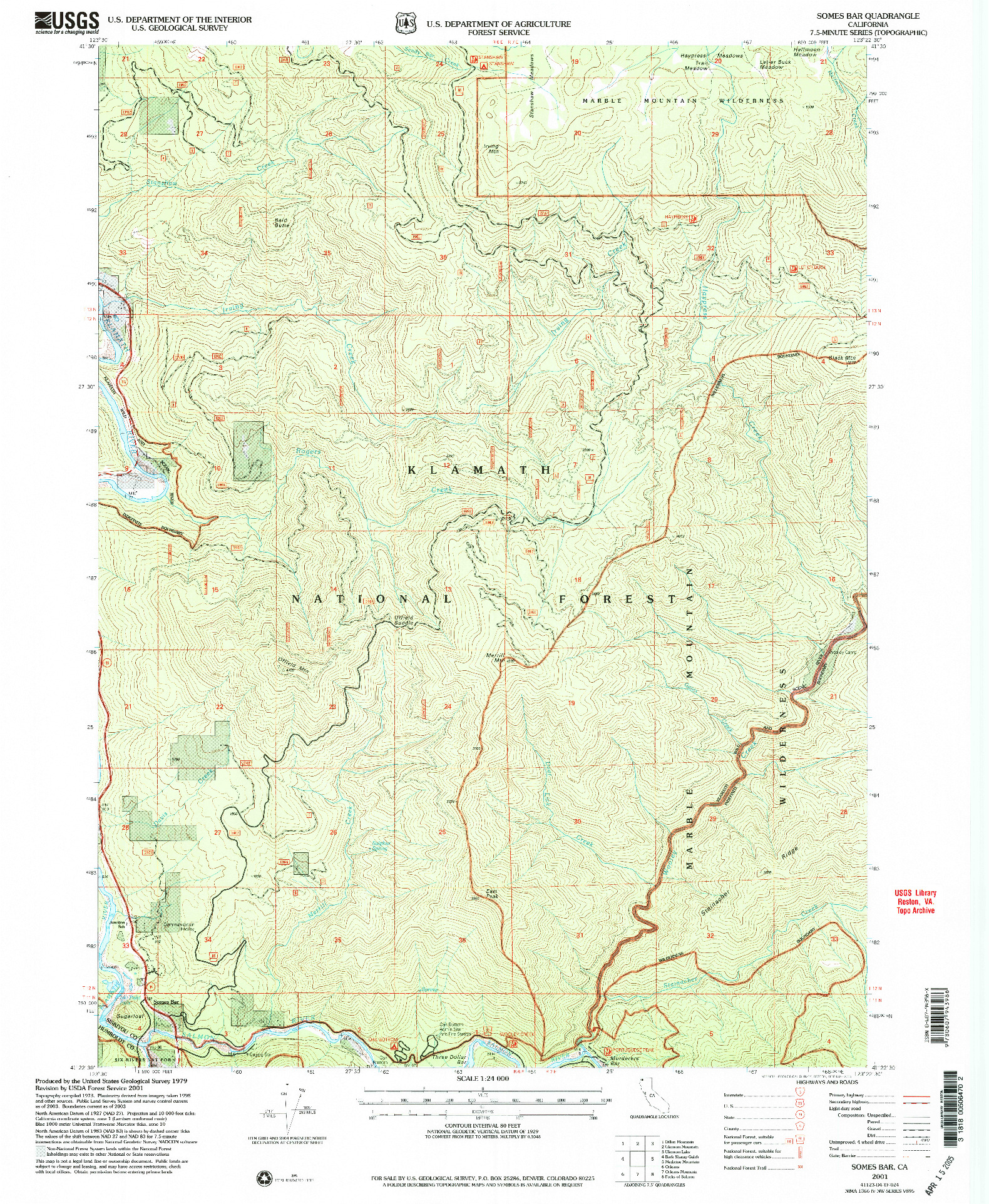 USGS 1:24000-SCALE QUADRANGLE FOR SOMES BAR, CA 2001