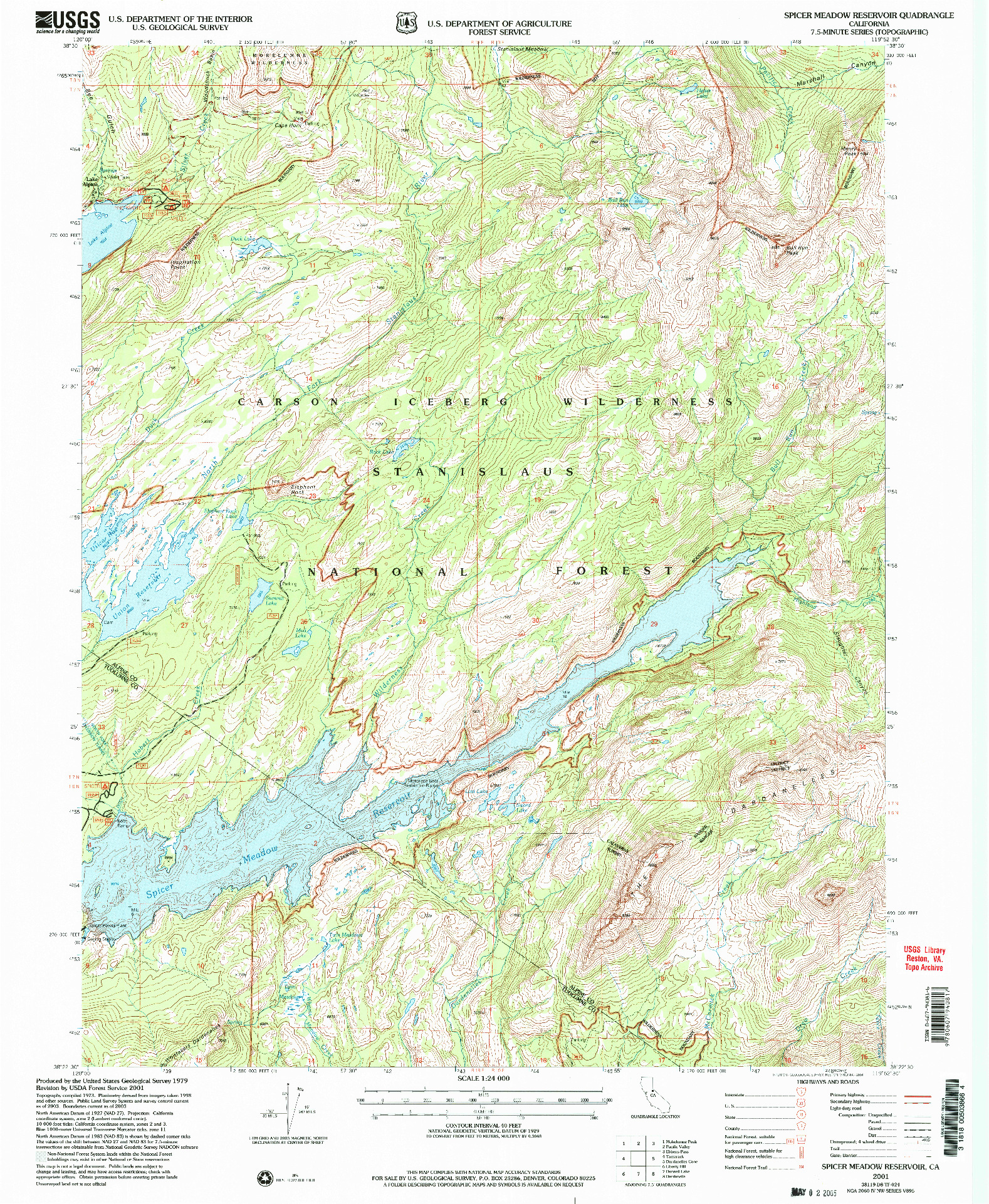 USGS 1:24000-SCALE QUADRANGLE FOR SPICER MEADOW RESERVOIR, CA 2001