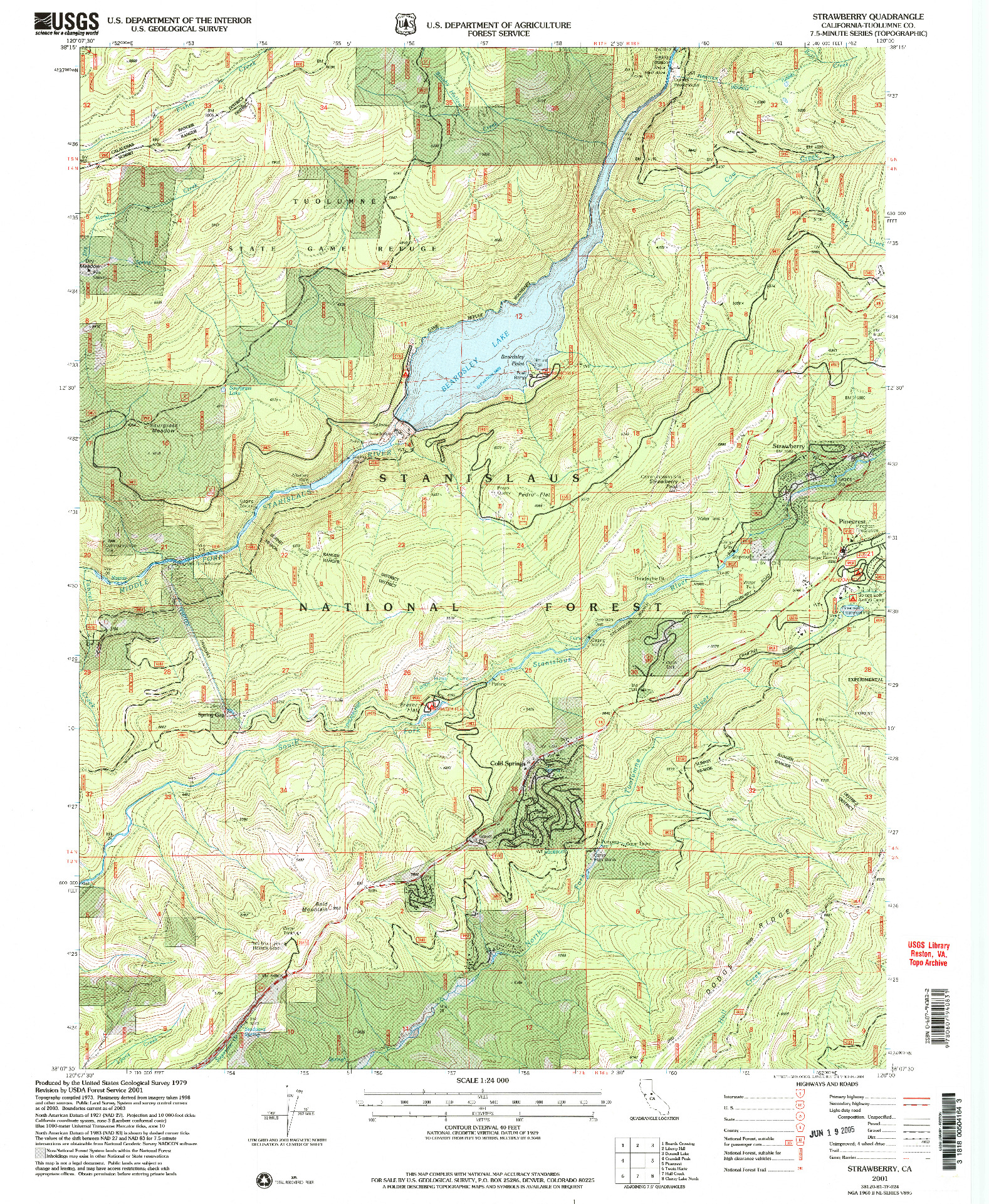 USGS 1:24000-SCALE QUADRANGLE FOR STRAWBERRY, CA 2001