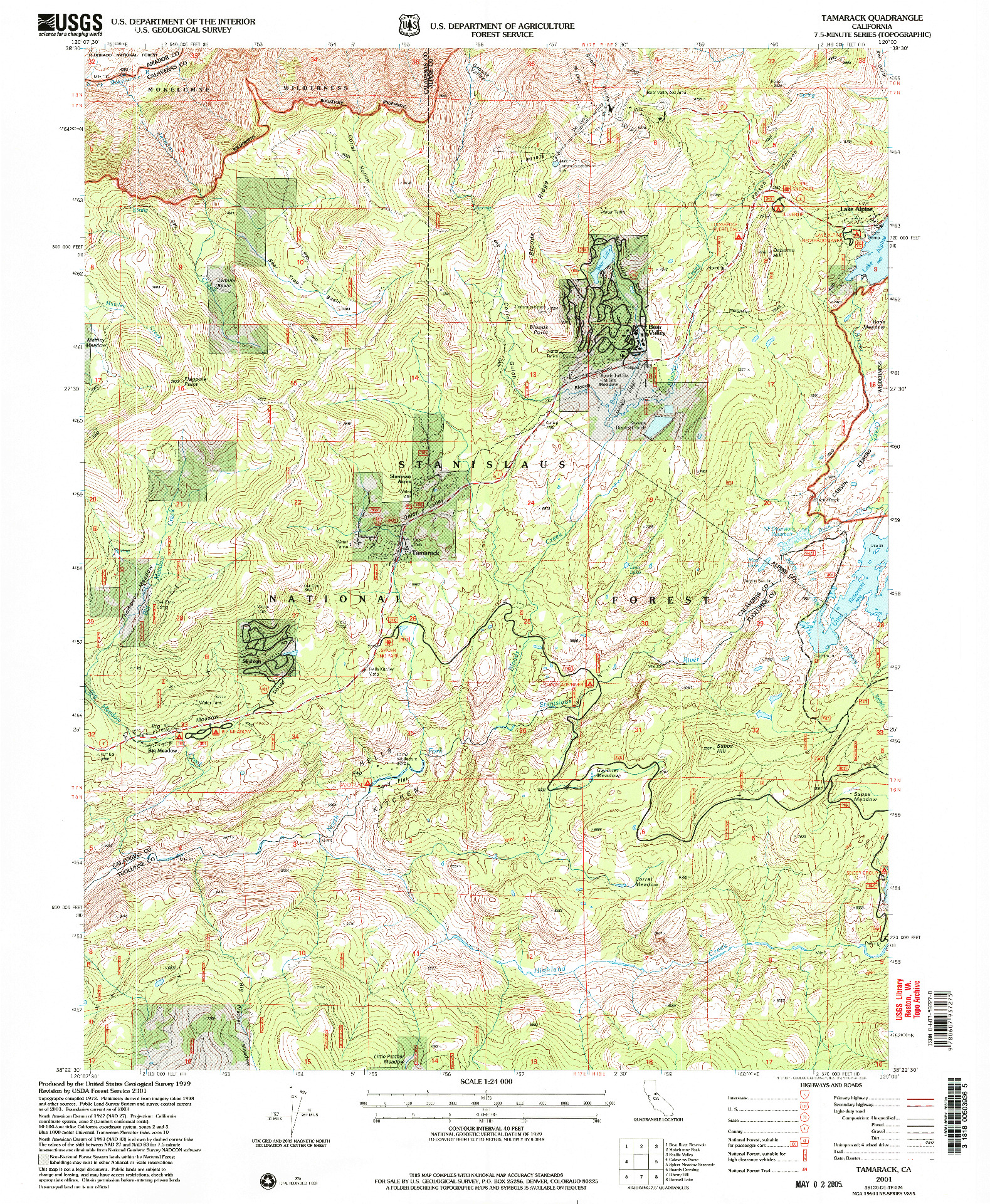 USGS 1:24000-SCALE QUADRANGLE FOR TAMARACK, CA 2001