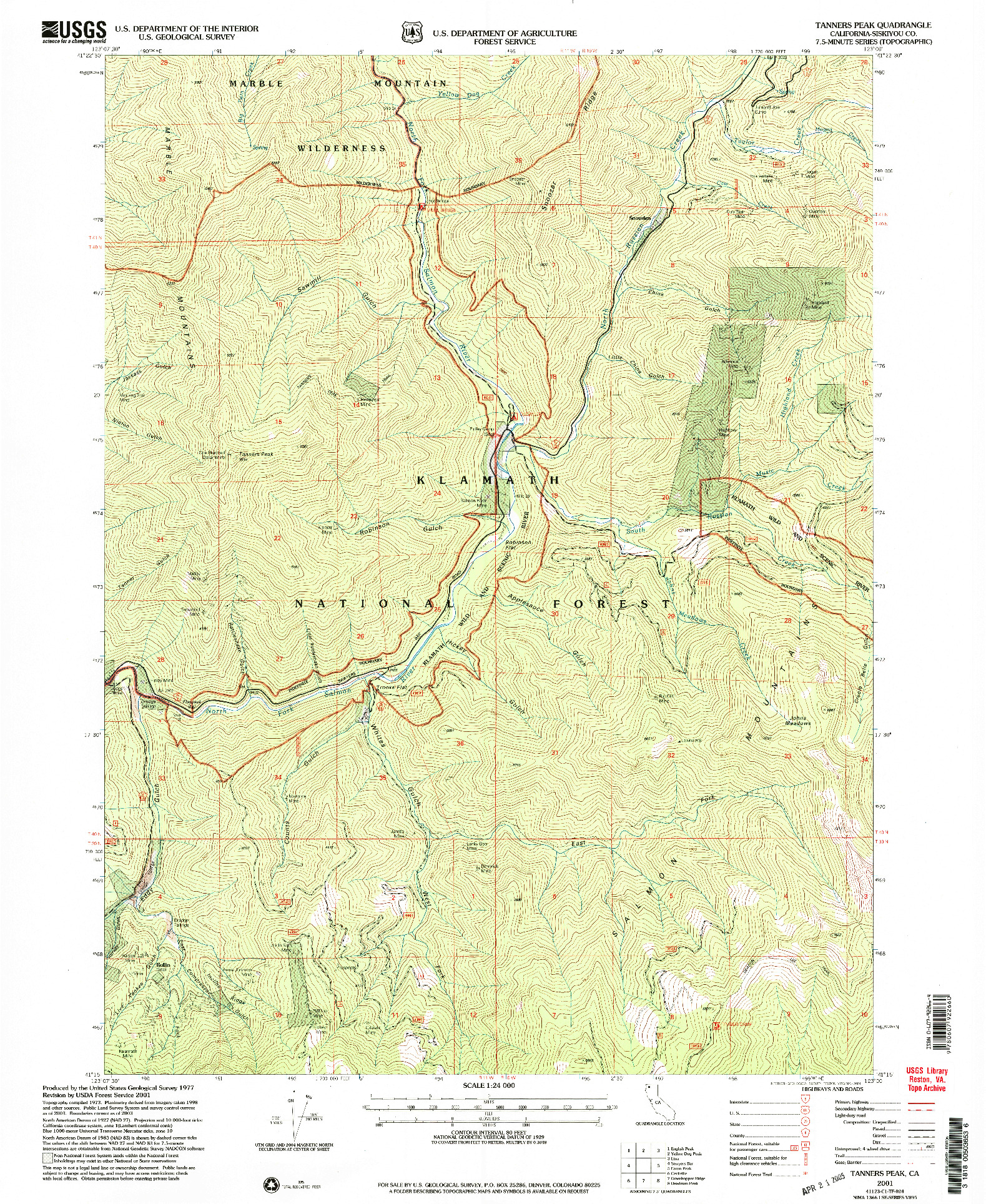 USGS 1:24000-SCALE QUADRANGLE FOR TANNERS PEAK, CA 2001