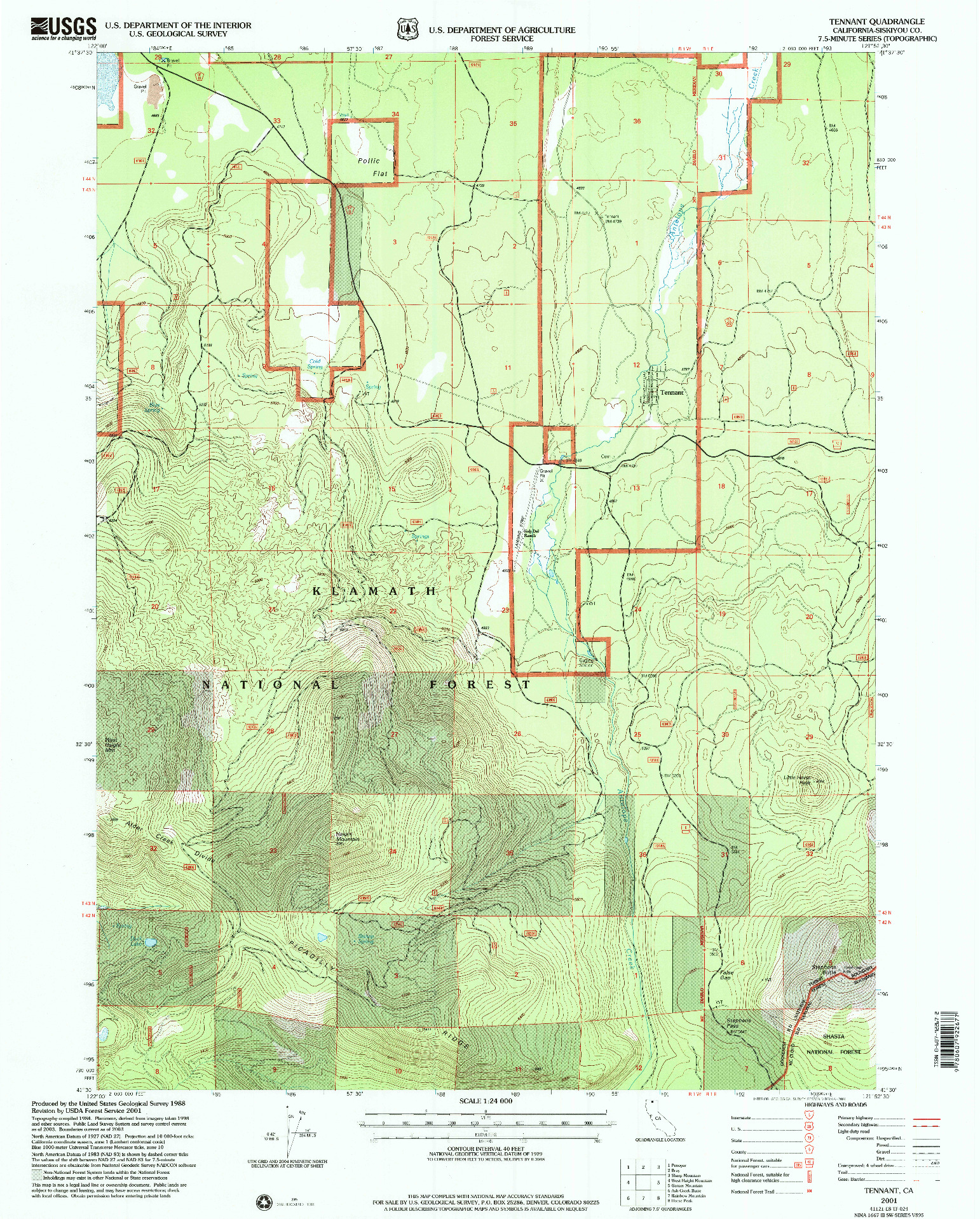 USGS 1:24000-SCALE QUADRANGLE FOR TENNANT, CA 2001