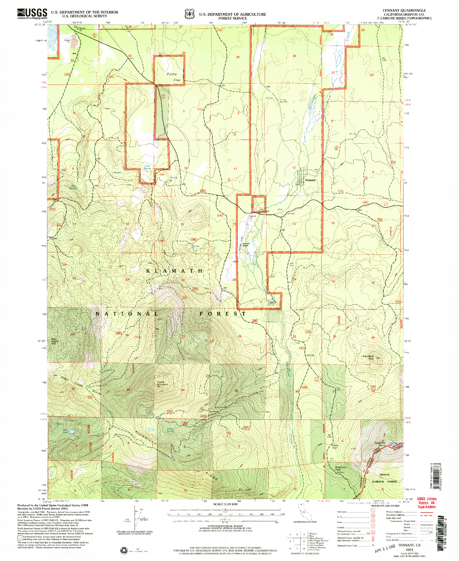 USGS 1:24000-SCALE QUADRANGLE FOR TENNANT, CA 2001