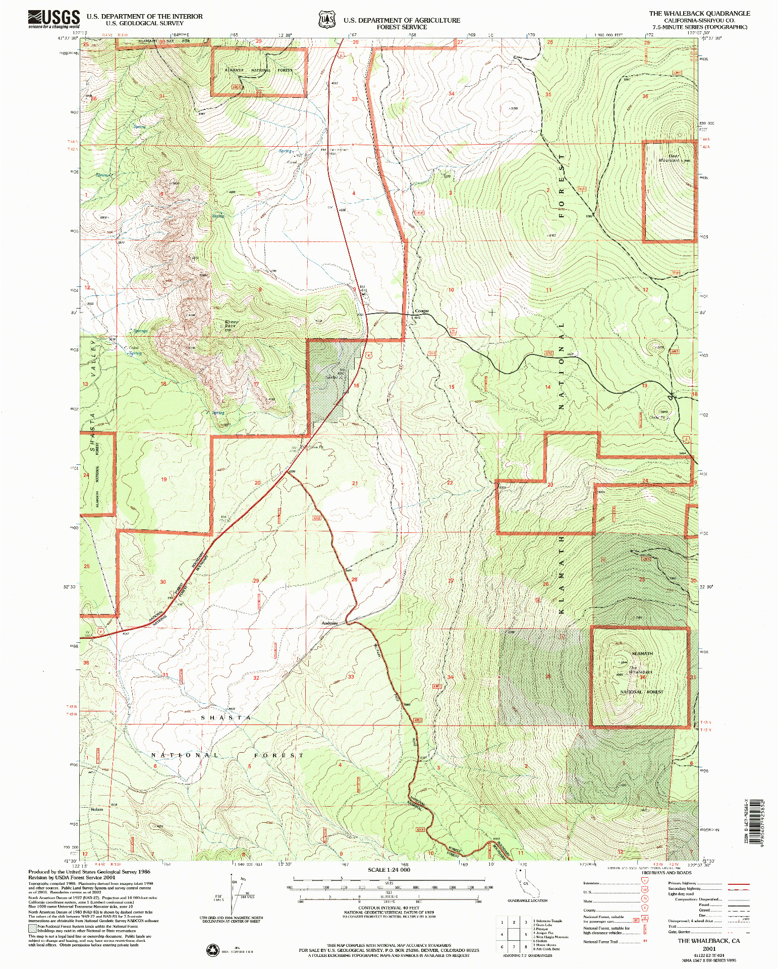 USGS 1:24000-SCALE QUADRANGLE FOR THE WHALEBACK, CA 2001