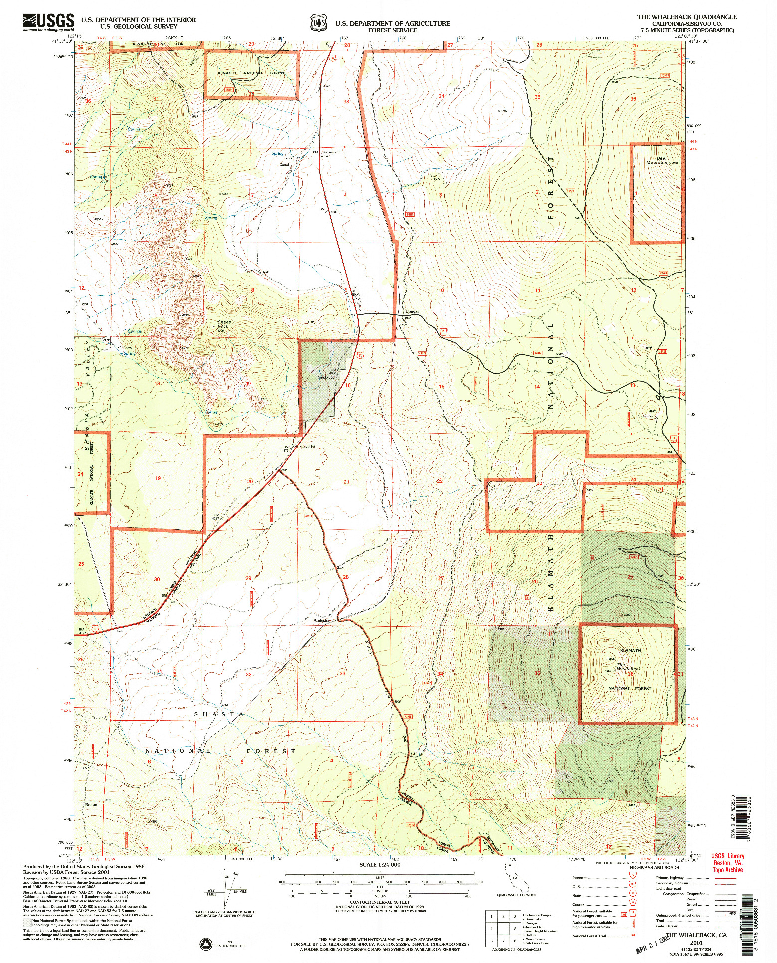 USGS 1:24000-SCALE QUADRANGLE FOR THE WHALEBACK, CA 2001
