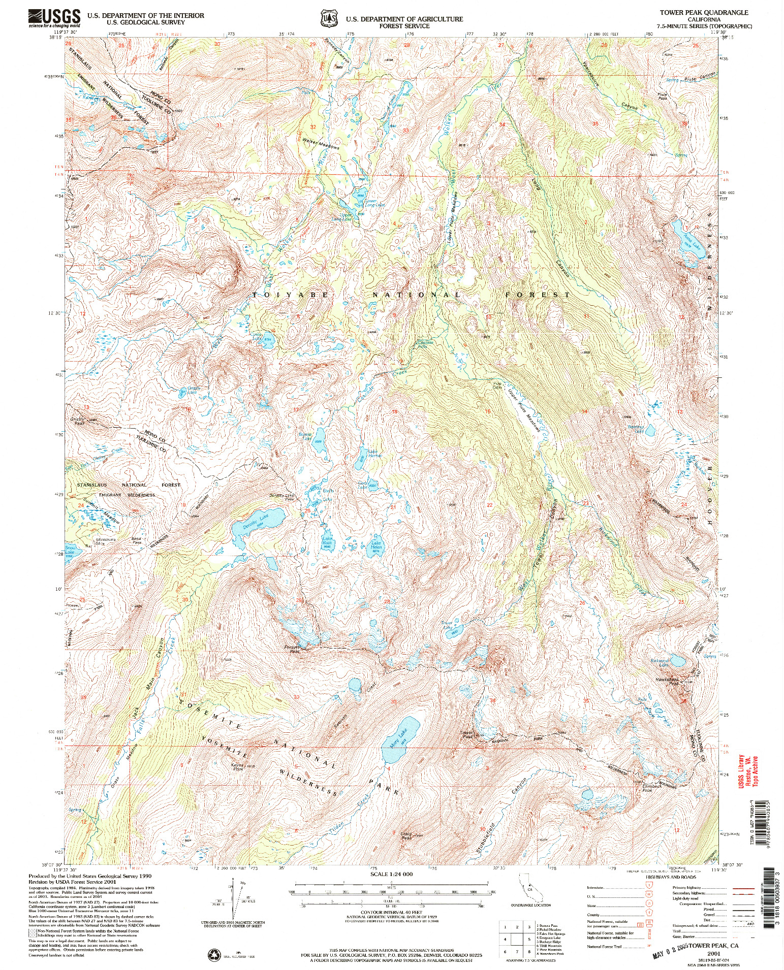 USGS 1:24000-SCALE QUADRANGLE FOR TOWER PEAK, CA 2001