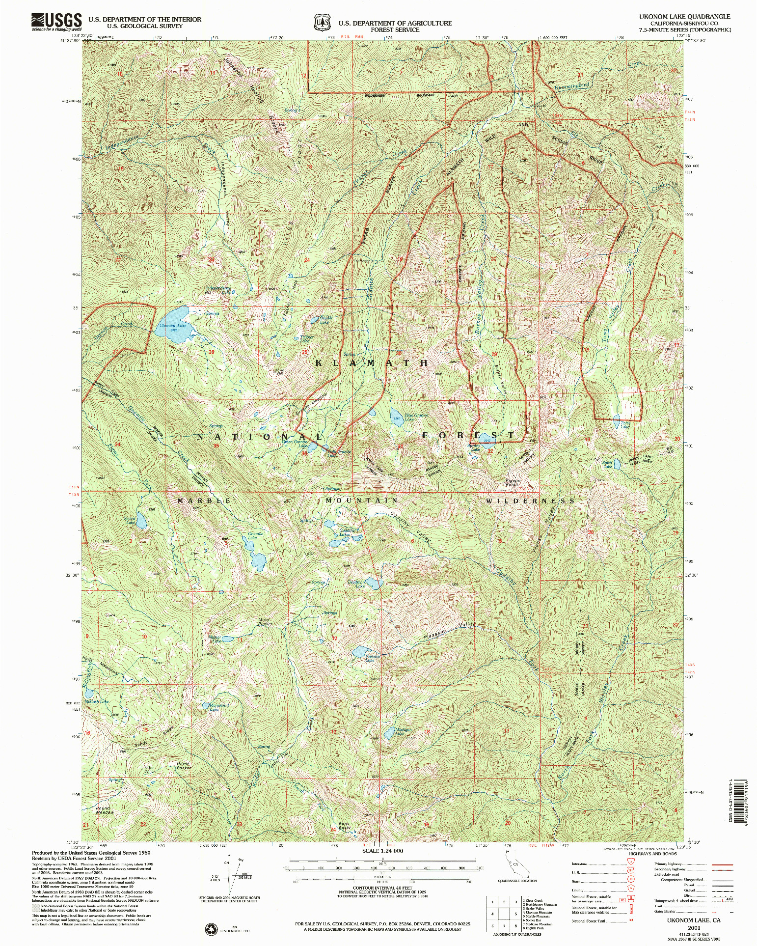 USGS 1:24000-SCALE QUADRANGLE FOR UKONOM LAKE, CA 2001