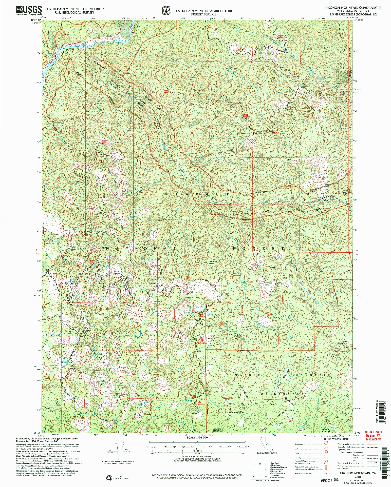 USGS 1:24000-SCALE QUADRANGLE FOR UKONOM MOUNTAIN, CA 2001
