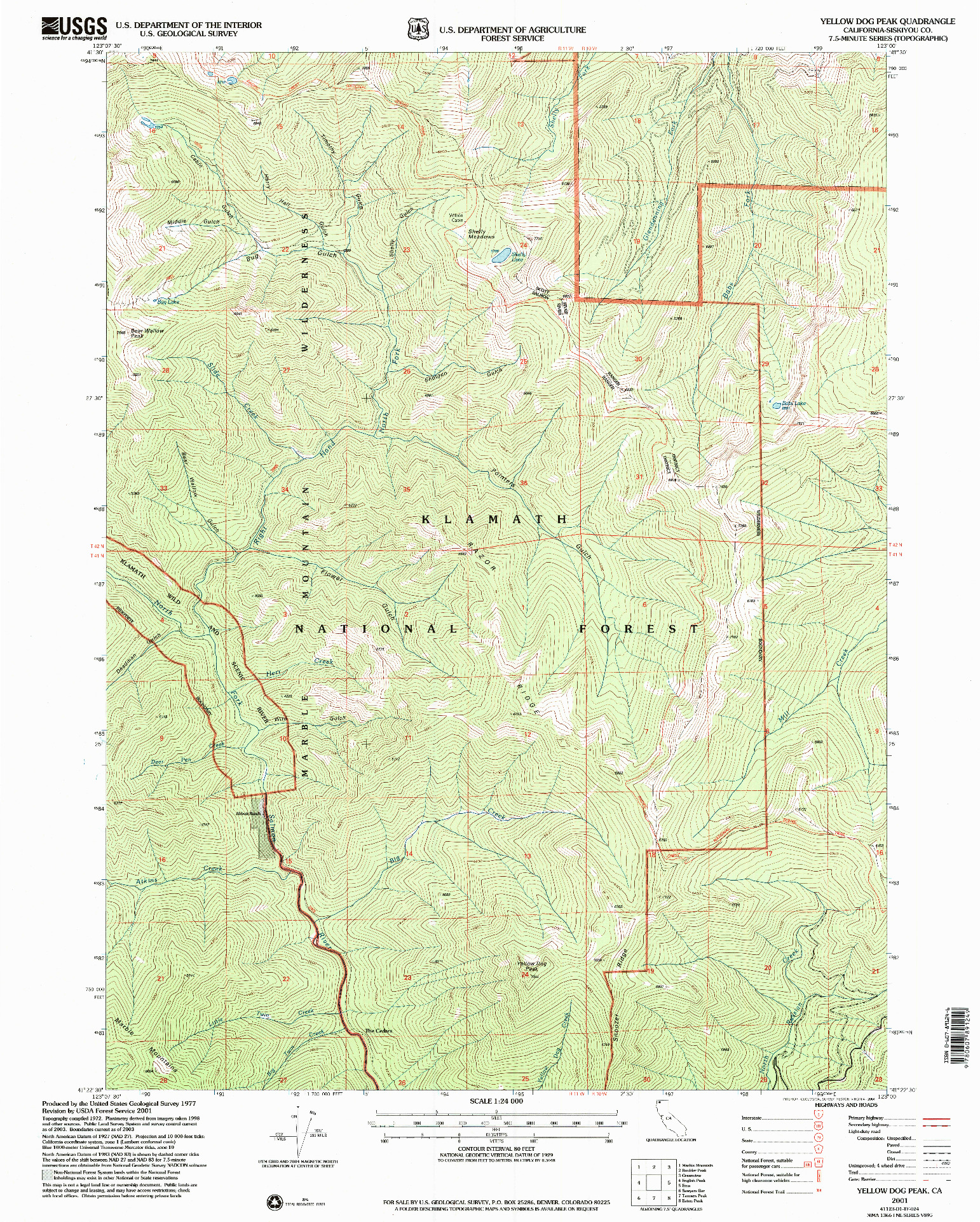 USGS 1:24000-SCALE QUADRANGLE FOR YELLOW DOG PEAK, CA 2001