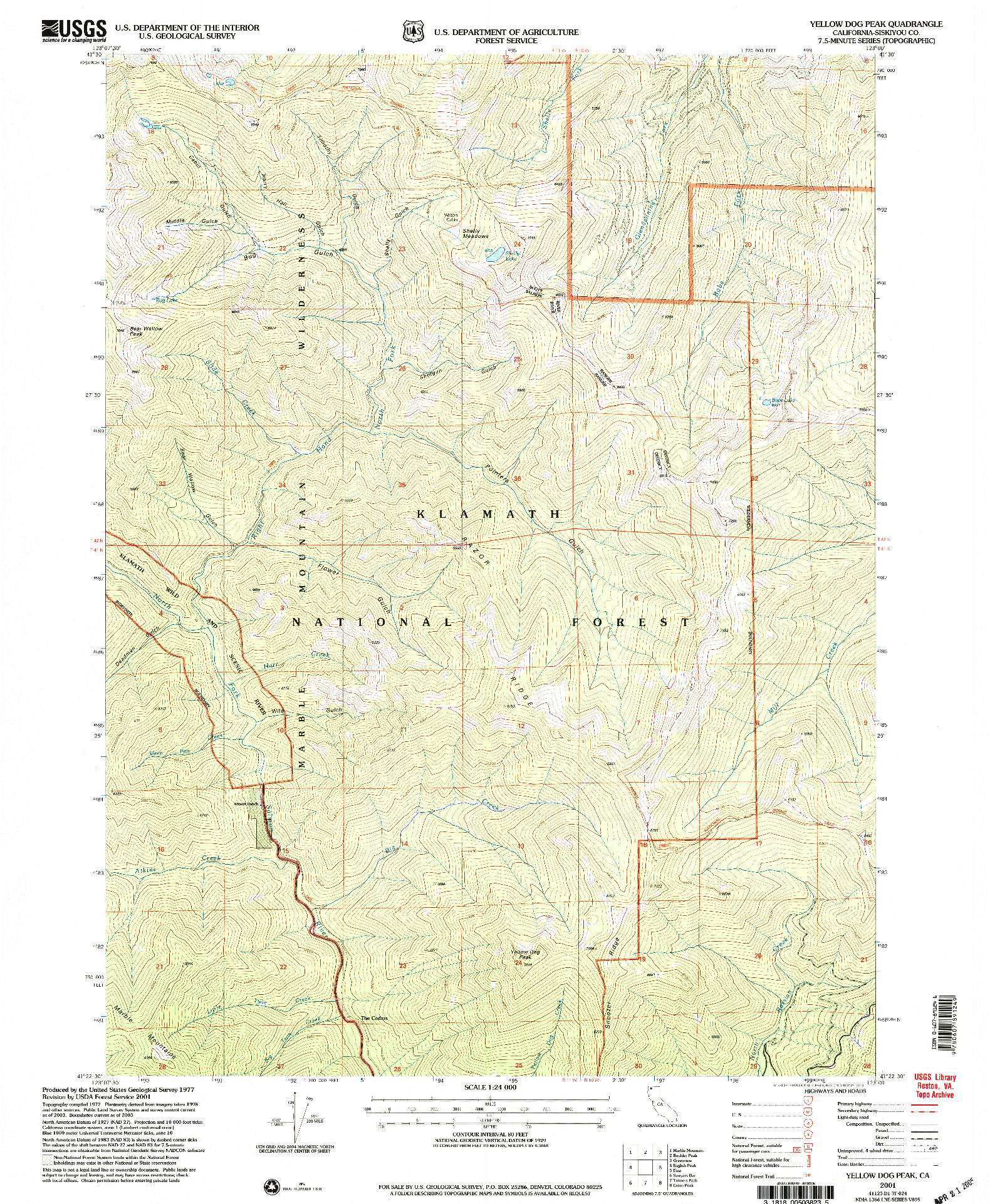 USGS 1:24000-SCALE QUADRANGLE FOR YELLOW DOG PEAK, CA 2001